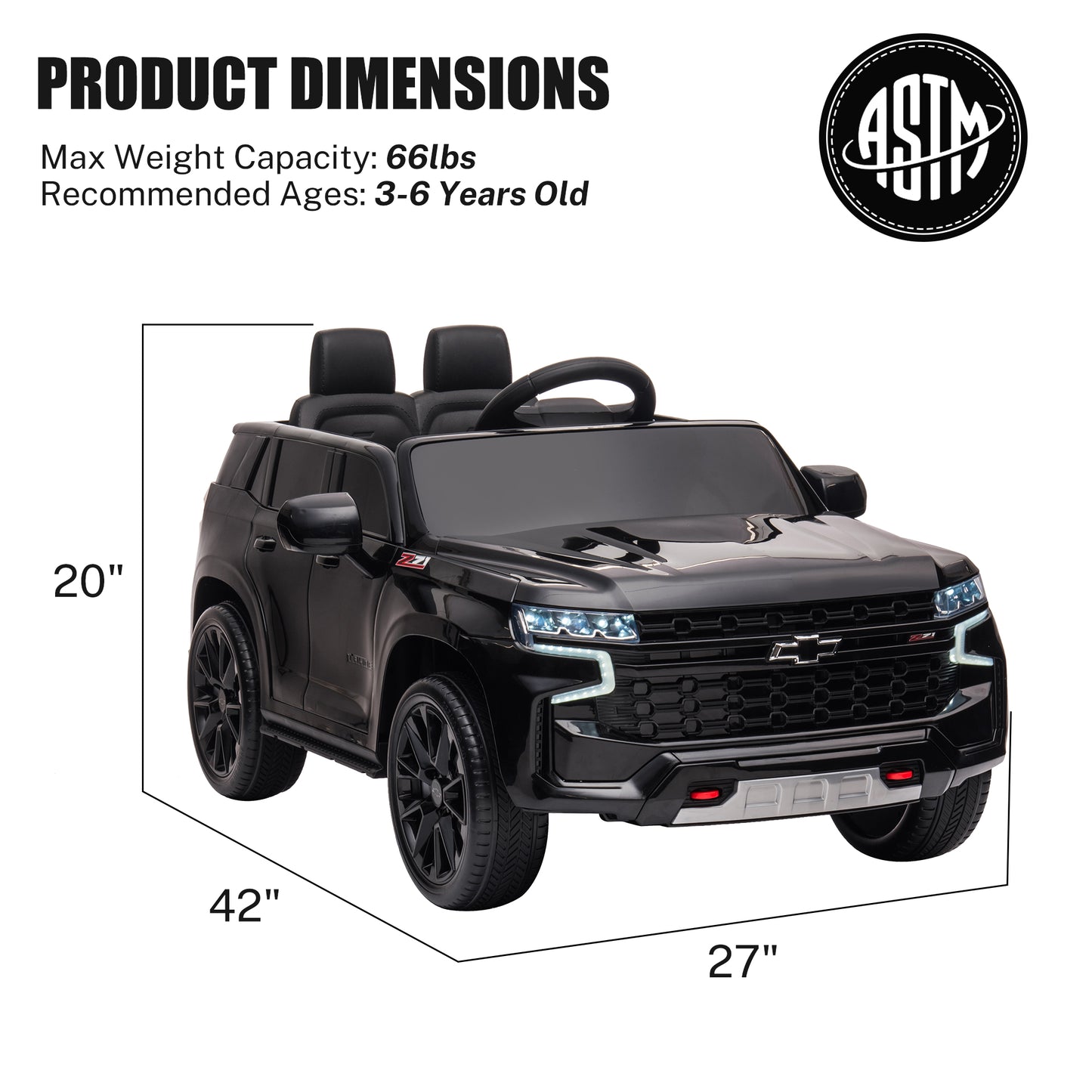 iRerts Black 12V Chevrolet Tahoe Powered Ride On Cars with Remote Control, Kids Ride on Toys for Boys Girls Gifts Ages 3-6, Battery Powered Kids Electric Cars with Music, MP3/USB/AUX Port