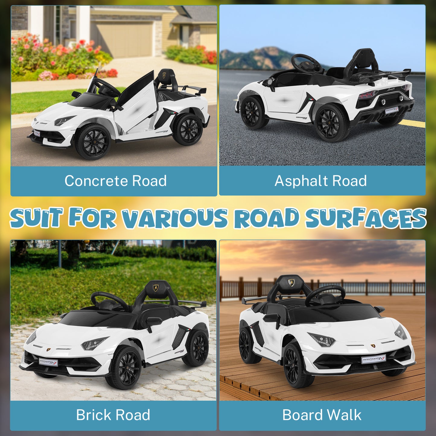 12V Powered Kids Ride on Car Toy with Remote Control, Licensed Lamborghini Sport Car for Girls Boys 3-5 Years Old, Electric Vehicle Car w/ Bluetooth, Fours Wheels