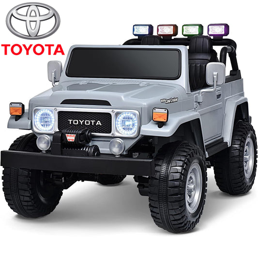 2 Seater 24 Volt Ride On Car with Remote Control, Licensed Toyota FJ40 Ride on Toys Truck for Boys Girls, Kids Electric Vehicle Cars with LED Light, Bluetooth/FM Radio/Music, 4 Wheels Suspension, Gray