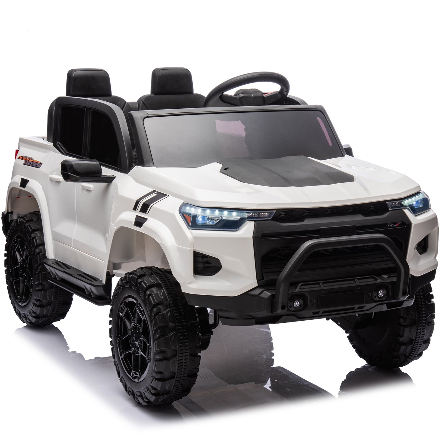 24V 2 Seater Ride on Truck, 4WD Powered Ride on Toy Car with Remote Control, Bluetooth, Music Player, 800W Motors, Back Box Storage, 3 Speeds, Kids Electric Vehicle for Boys Girls Gifts, White