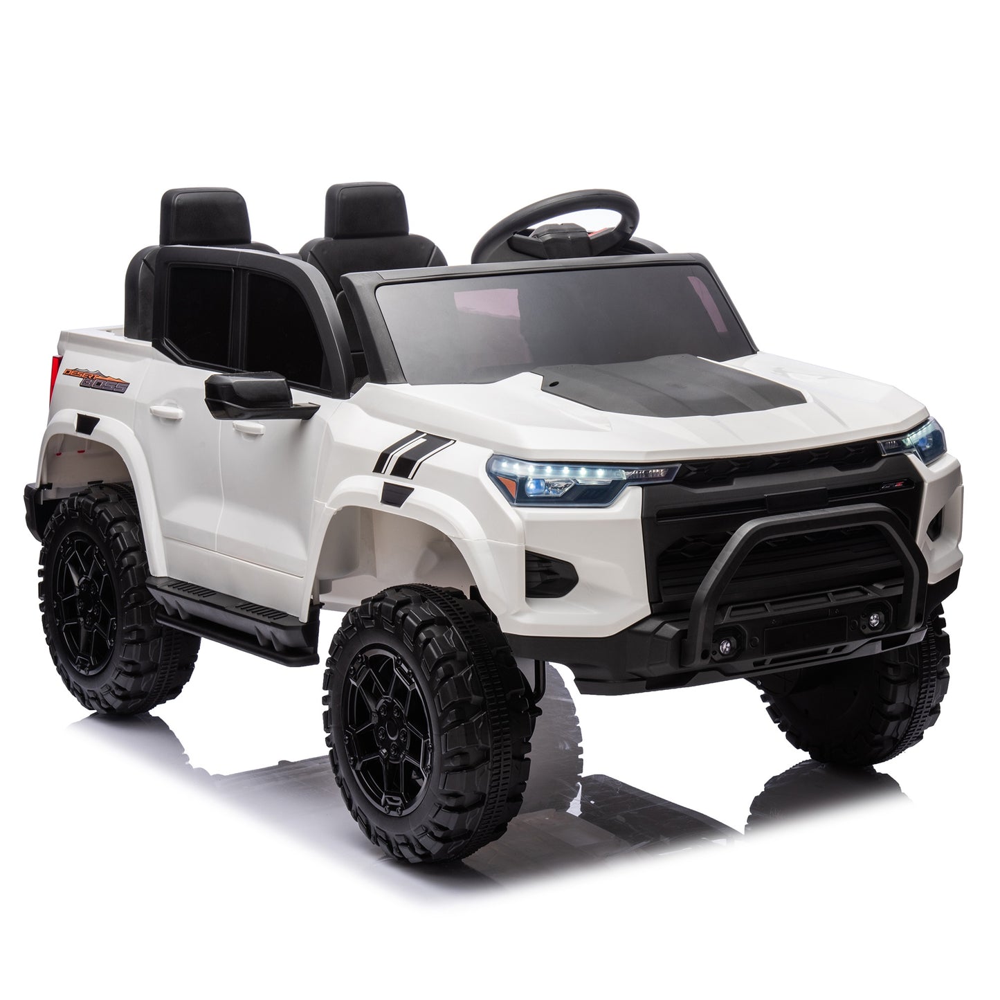 24V 2 Seater Ride on Truck, 4WD Powered Ride on Toy Car with Remote Control, Bluetooth, Music Player, 800W Motors, Back Box Storage, 3 Speeds, Kids Electric Vehicle for Boys Girls Gifts, White