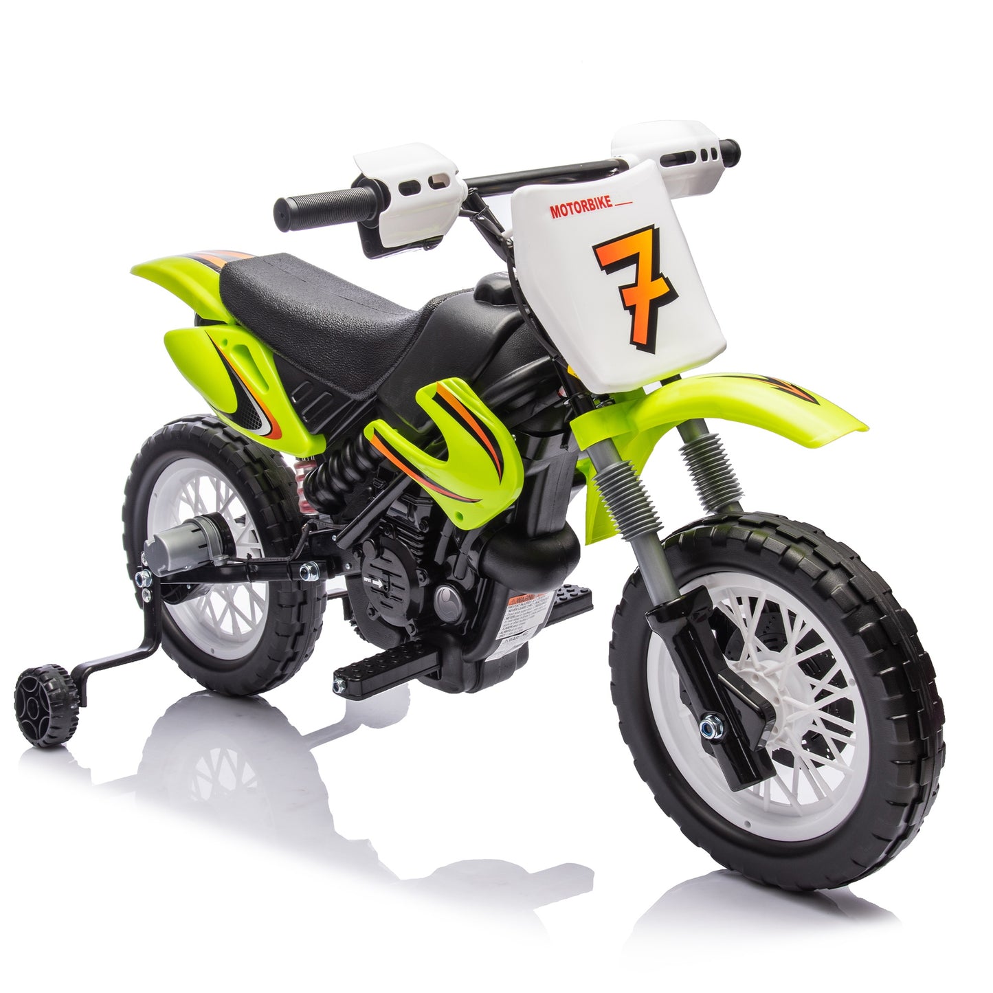 iRerts 12V Electric Dirt Bike with Twist Grip Throttle, Powered Ride on Motorcycle with 2 Training Wheels, Rear suspension, Ride on Toys Kids Motorcycle for Boys Girls Gifts Ages 3-8, Green