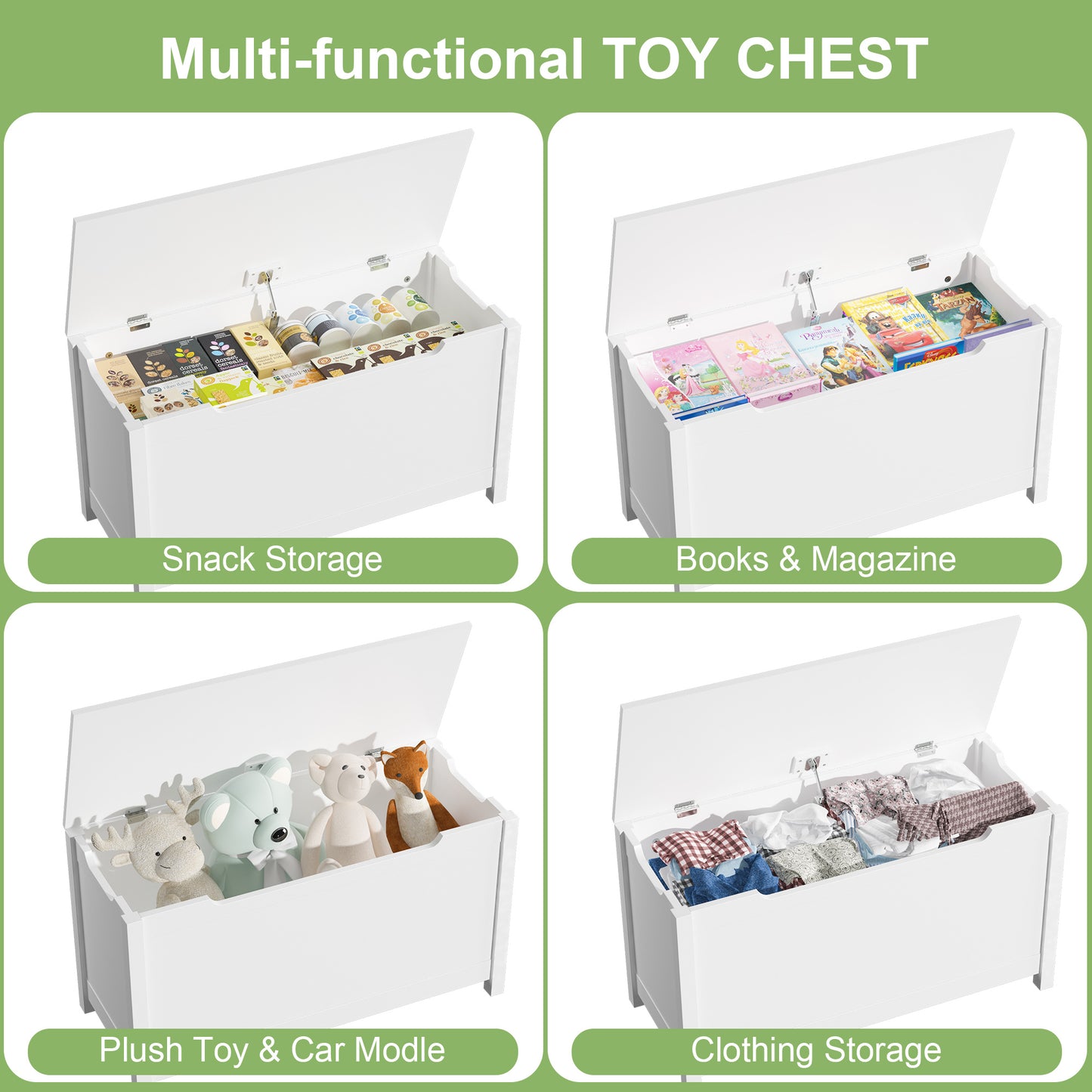 iRerts Wooden Toy Box Storage Kids Toy Storage with Safety Hinged Lid Toy Chests & Organizers for Boys and Girls