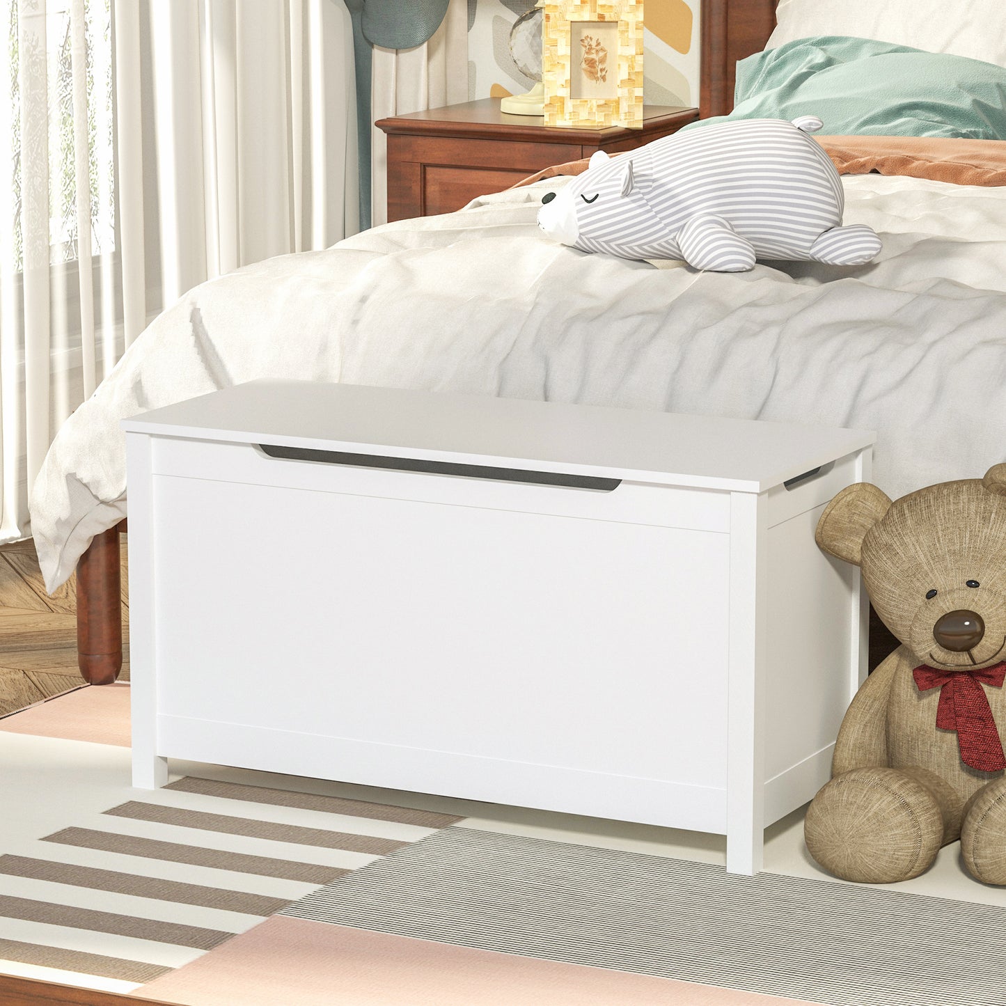 iRerts Wooden Toy Box Storage Kids Toy Storage with Safety Hinged Lid Toy Chests & Organizers for Boys and Girls