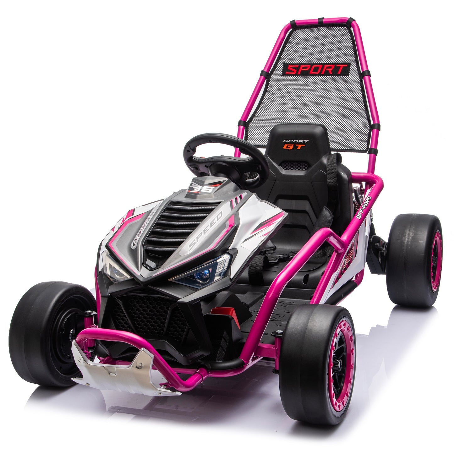 24V Powered Ride on Toys, iRerts Electric Go Kart with Drift Mode, Bluetooth Music, EVA Front Tires, Rear Wheel Suspension, Max Speed 7.5 MPH, Crazy Go Cart Electric Car for Kids 6-12 Ages, Rose Pink