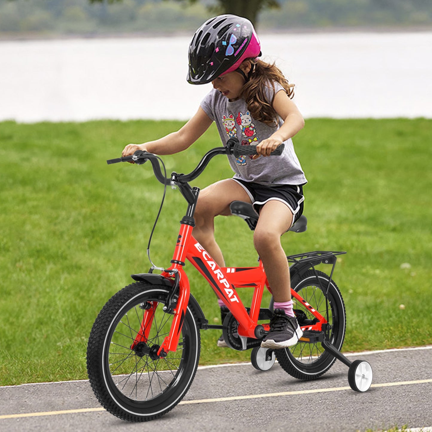 iRerts Kids Bike with Training Wheels, 14 Inch Kids Bicycle for Boys Girls Ages 3-5 Years Old, Boys Bicycles for Kids with Adjustable Seat, Fender and Varrier, Red