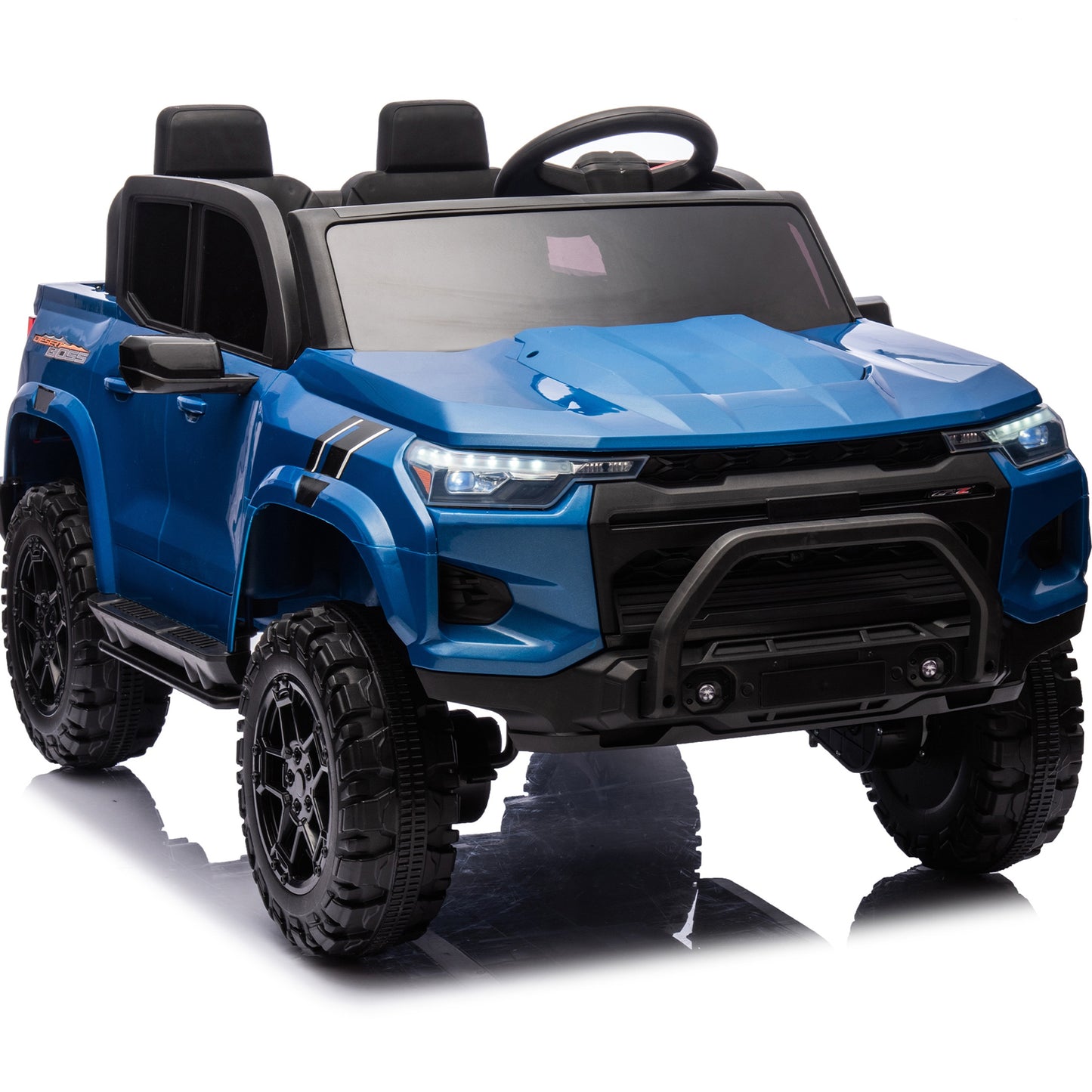 24V 2 Seater Ride on Truck, 4WD Powered Ride on Toy Car with Remote Control, Bluetooth, Music Player, 800W Motors, Back Box Storage, 3 Speeds, Kids Electric Vehicle for Boys Girls Gifts, Blue
