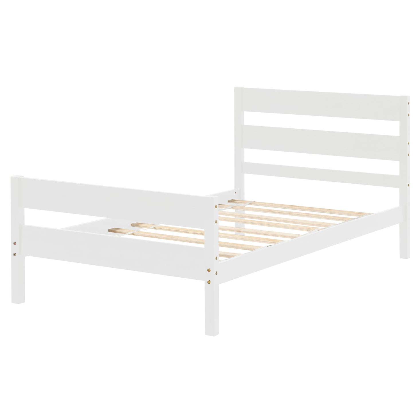 iRerts Twin Platform Bed Frame with Headboard and Footboard, Wood Twin Size Bed Frame, Modern Platform Bed Frame Twin Size with Wood Slat Support, No Box Spring Needed, White