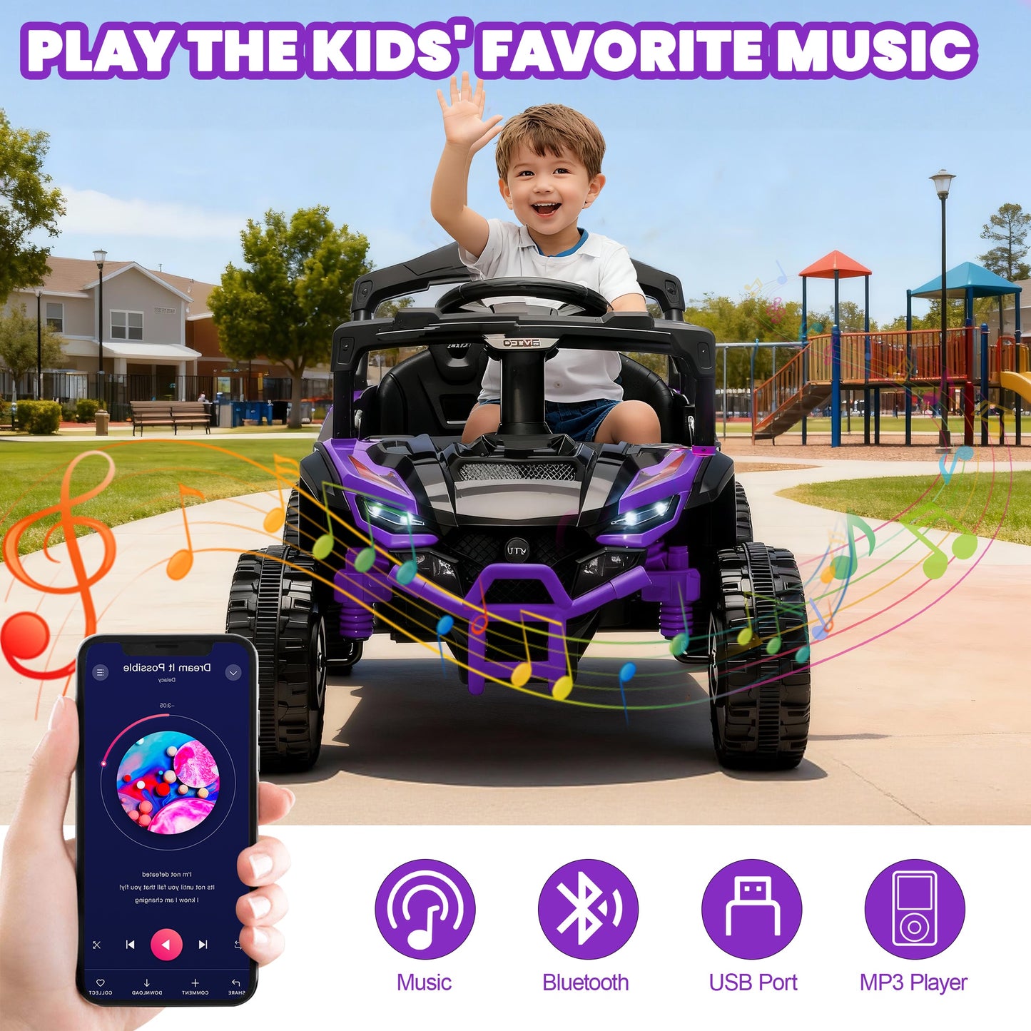 iRerts 24V Powered Ride on Car UTV, Kids Ride on Toys with Remote Control, Bluetooth, Music, 4 Wheels Suspension, LED Light, Kids Car 4 Wheeler Electric Vehicles for Boys Girls Ages 3-5 Gifts, Purple