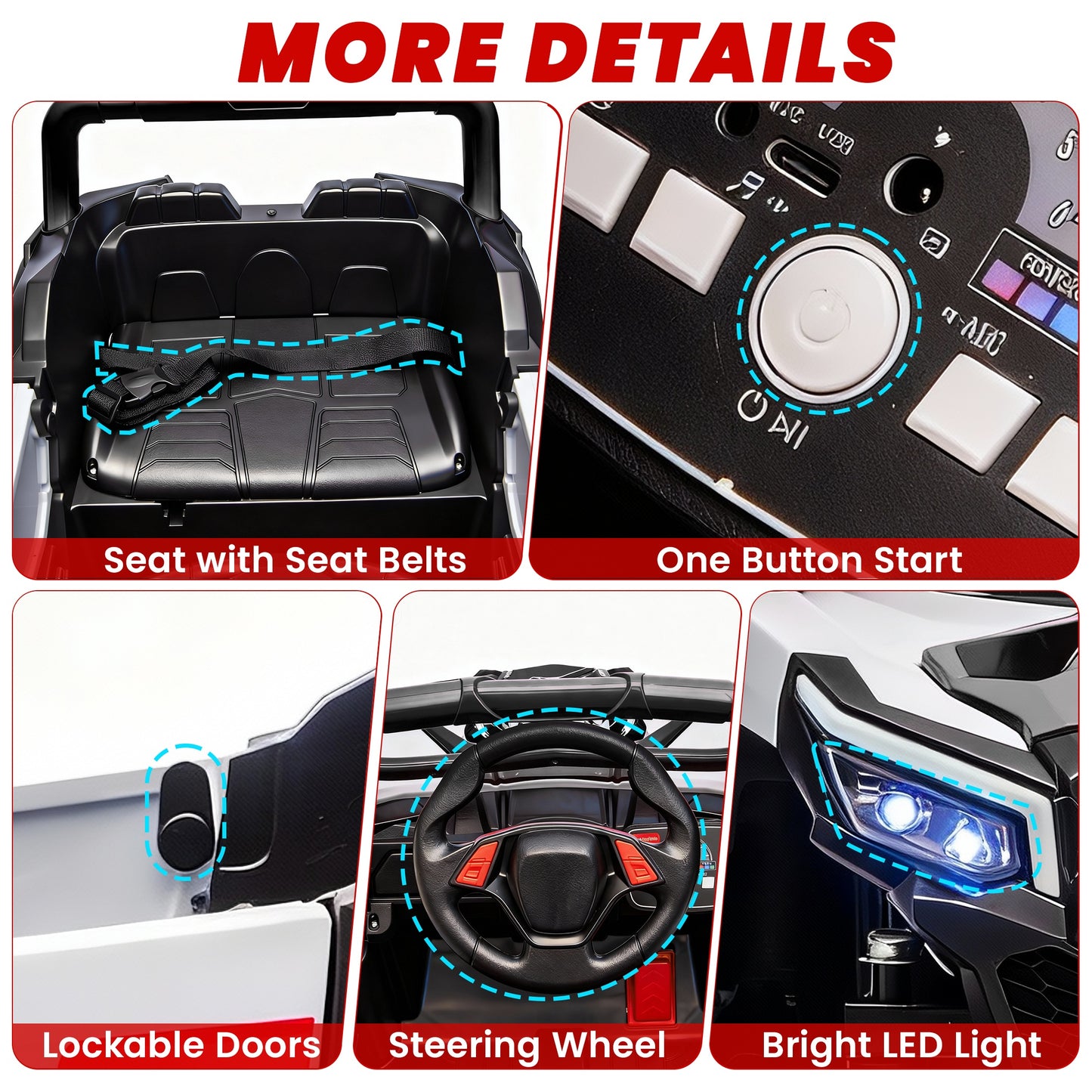 iRerts 12V Electric Ride on UTV, Powered Ride on Cars with Parent Remote Control, LED Lights, Music Player, Front Shock Absorbers, Ride on Toys for Kids Boys Girls Ages 3-4, Black