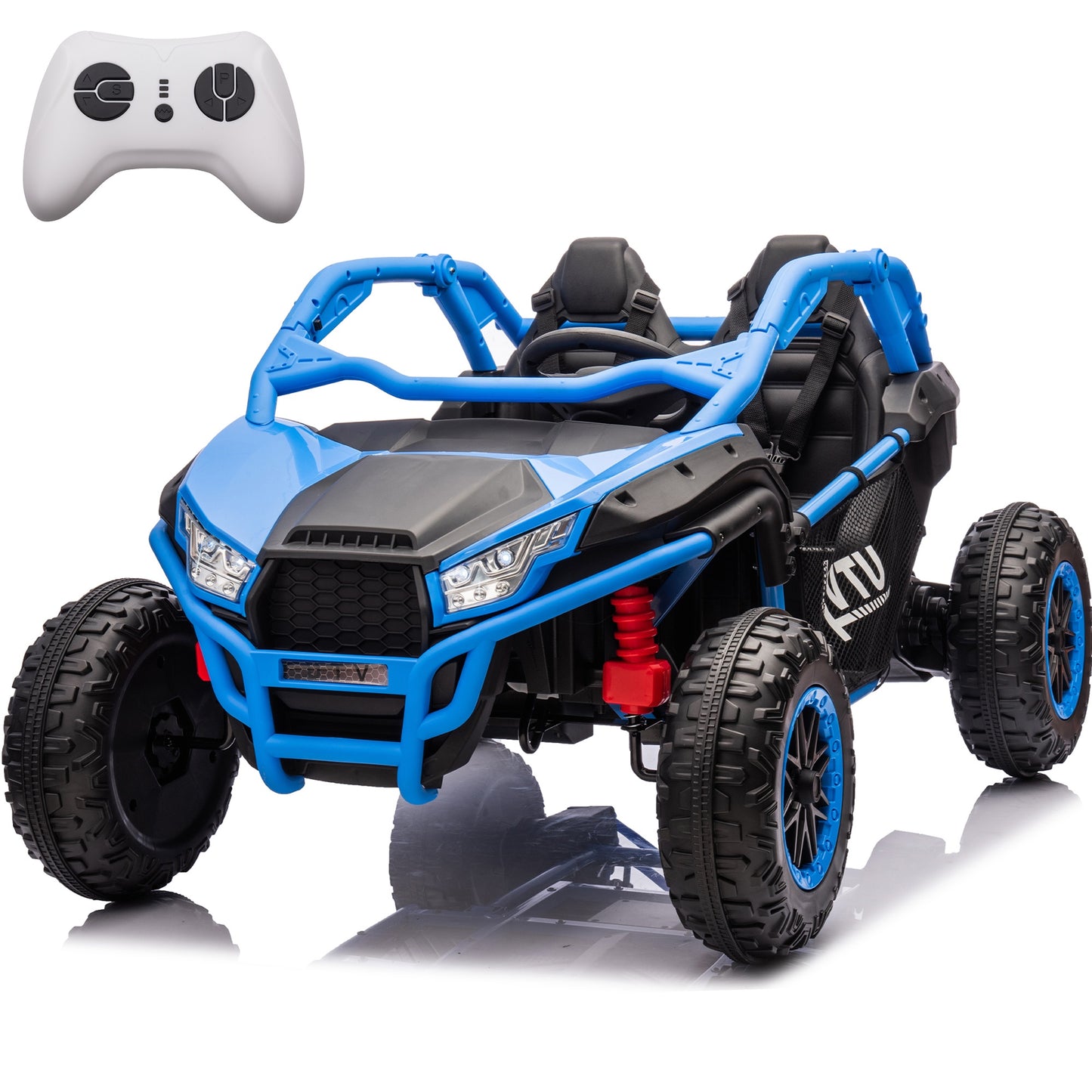 iRerts 2 Seater Ride on Car for Kids, 24 Volt Ride on Toys for Boys Girls Gifts, Powered Ride on UTV Electric Vehicle with Remote Control, Bluetooth, MP3/USB Ports, 4 Wheel Spring Suspension, Blue