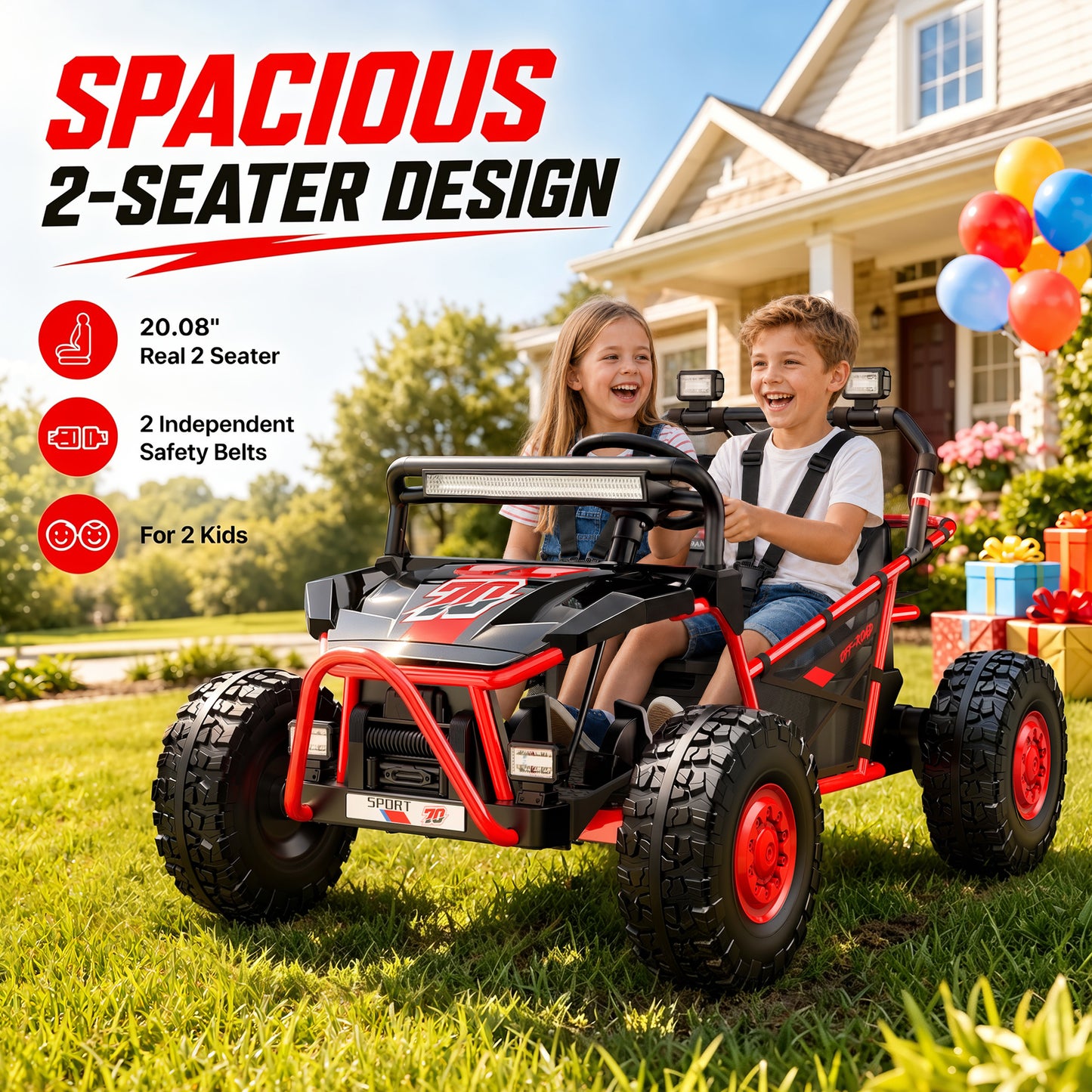 iRerts 36V Powered Ride on Toys for Big Kids, 2 Seater Ride on UTV Cars with Bluetooth, Music, 4 Wheels Spring Suspension, Kids Car Electric Ride on Vehicles for Boys Girls Ages 6+, Red
