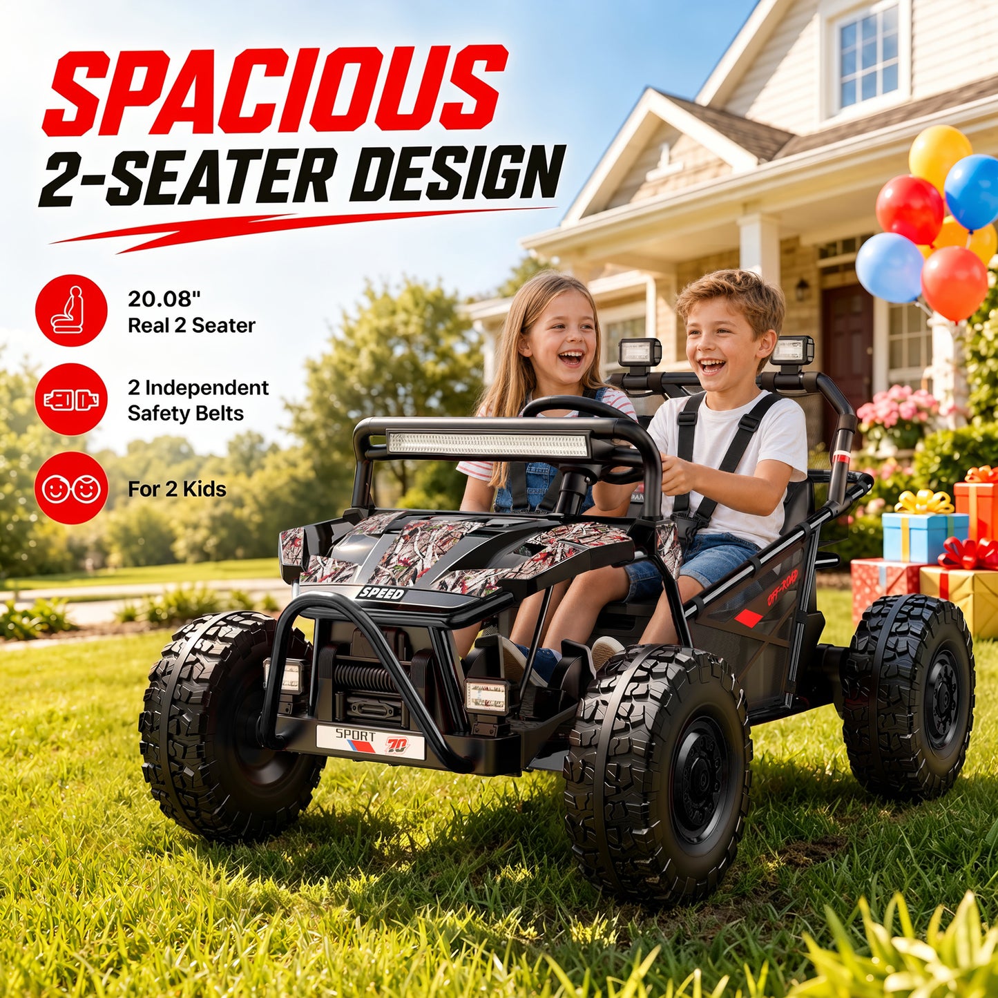 iRerts 36V Powered Ride on Toys for Big Kids, 2 Seater Ride on UTV Cars with Bluetooth, Music, 4 Wheels Spring Suspension, Kids Car Electric Ride on Vehicles for Boys Girls Ages 6+, Black
