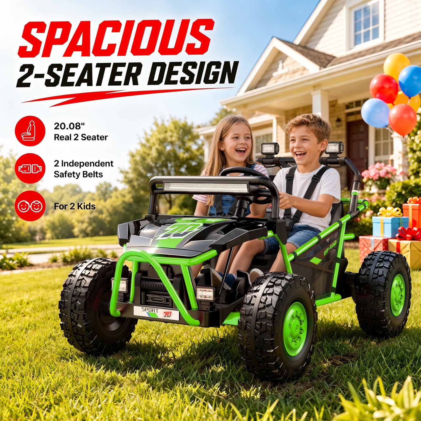 iRerts 36V Powered Ride on Toys for Big Kids, 2 Seater Ride on UTV Cars with Bluetooth, Music, 4 Wheels Spring Suspension, Kids Car Electric Ride on Vehicles for Boys Girls Ages 6+, Green