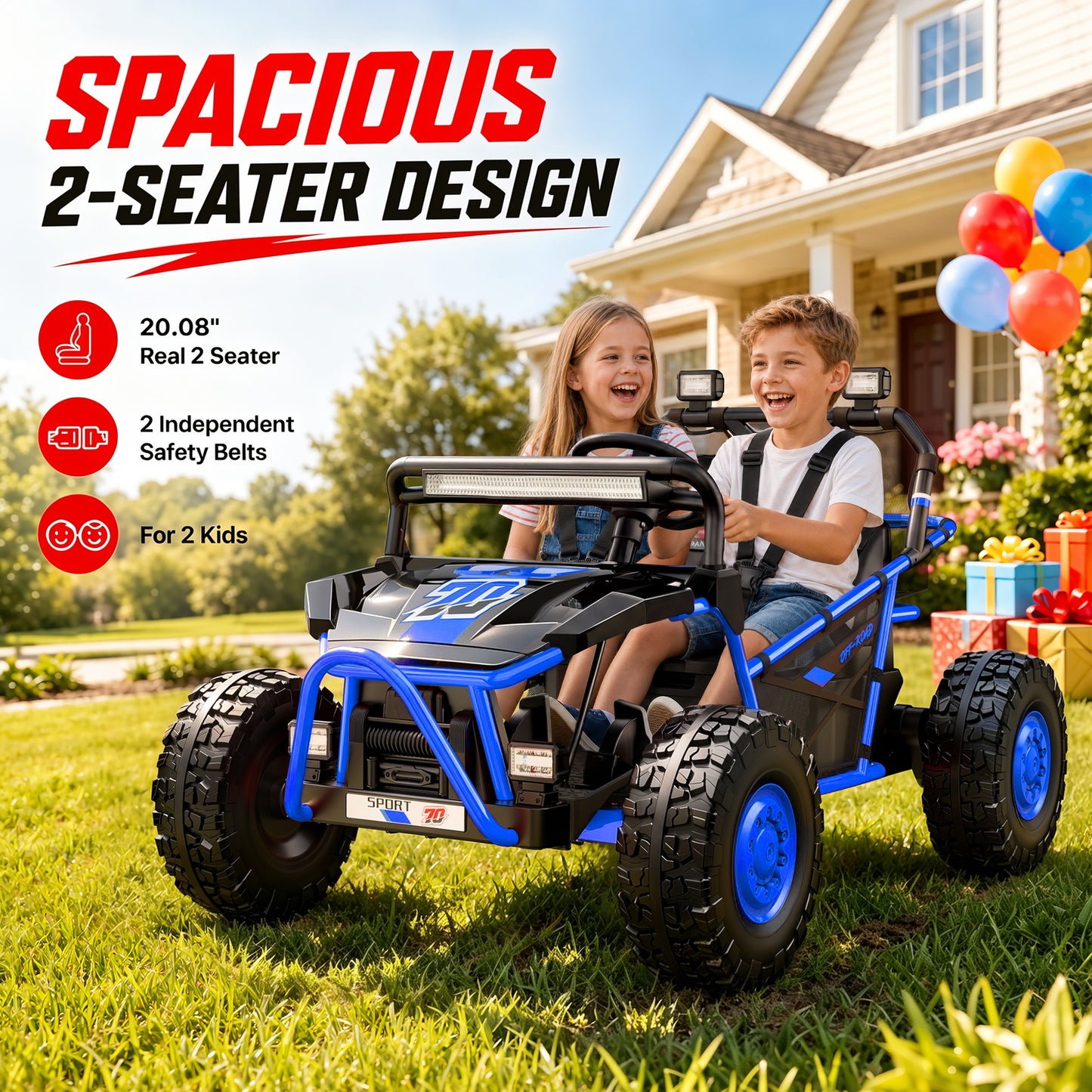 iRerts 36V Powered Ride on Toys for Big Kids, 2 Seater Ride on UTV Cars with Bluetooth, Music, 4 Wheels Spring Suspension, Kids Car Electric Ride on Vehicles for Boys Girls Ages 6+, Blue
