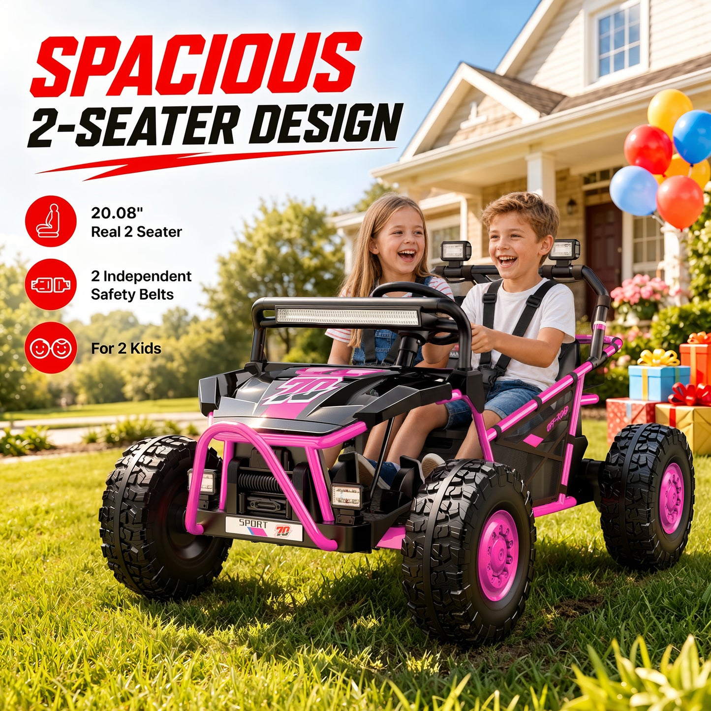 iRerts 36V Powered Ride on Toys for Big Kids, 2 Seater Ride on UTV Cars with Bluetooth, Music, 4 Wheels Spring Suspension, Kids Car Electric Ride on Vehicles for Boys Girls Ages 6+, Pink