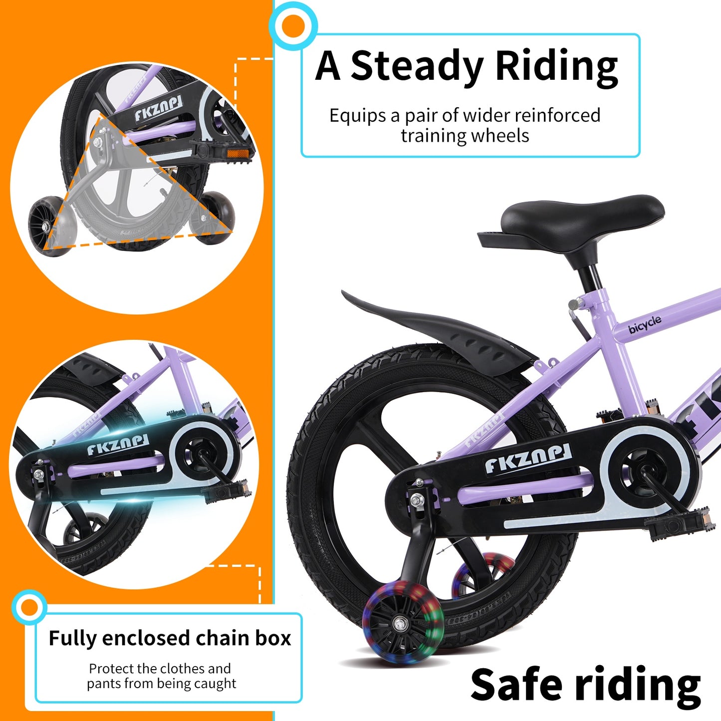 iRerts Kids Bike, 16 Inch Kids Bicycle for Boys Girls Ages 3-7, Toddlers Bike with Water Bottle Holder, Training Wheels with Night Glow, Adjustable Seat, Purple
