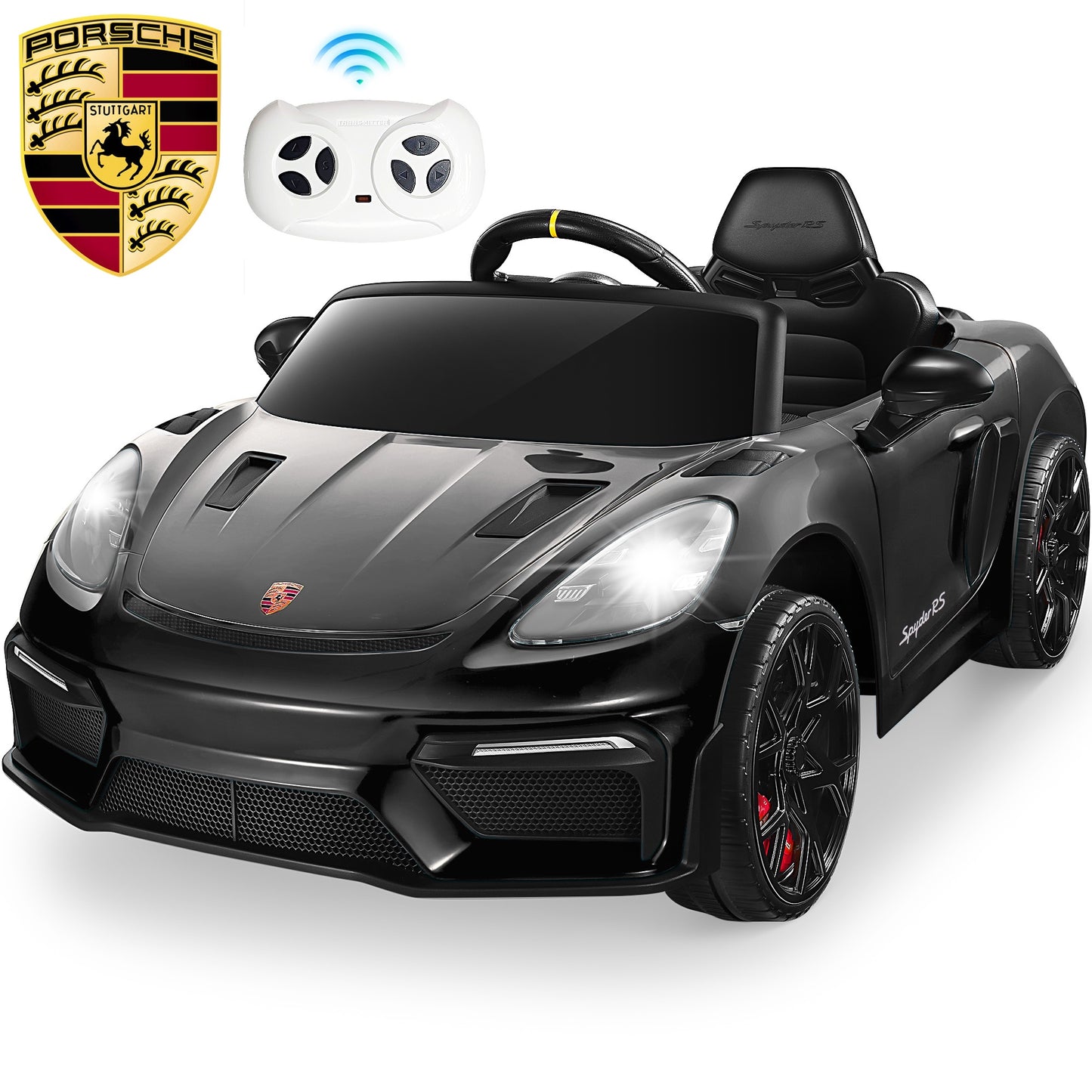 12V Kids Powered Ride on Car Toy, Electric Vehicle with Remote Control, Licensed Porsche 718 Spyder Sport Car for Grils Boys Ages 3-6, Bluetooth, 4 Wheel Suspension