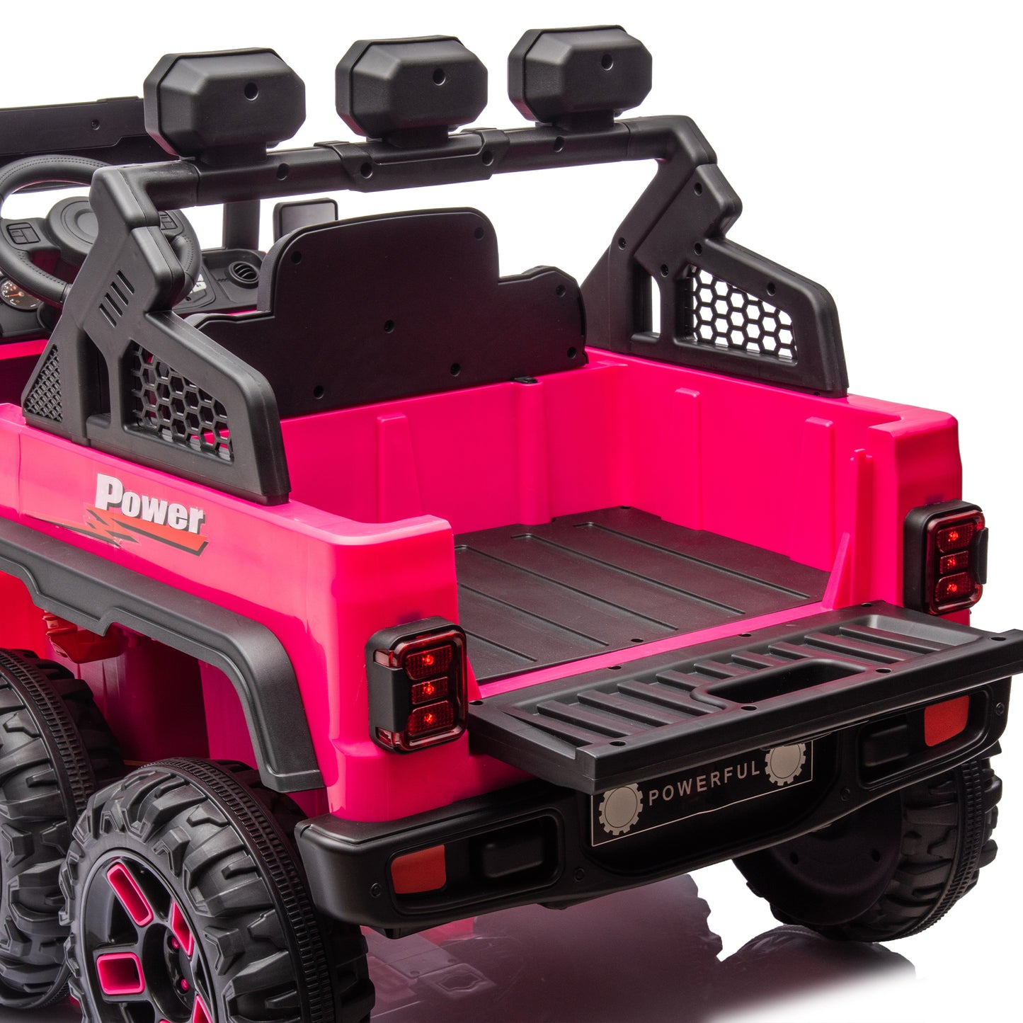 iRerts 24V Ride on PickUp Truck with Remote Control, 4WD Battery Powered Ride on Car with Bluetooth Music, USB/AUX Port, Rear Storage Box, LED Lights, Ride on Toys for Kids Boys Girls Gift, Pink