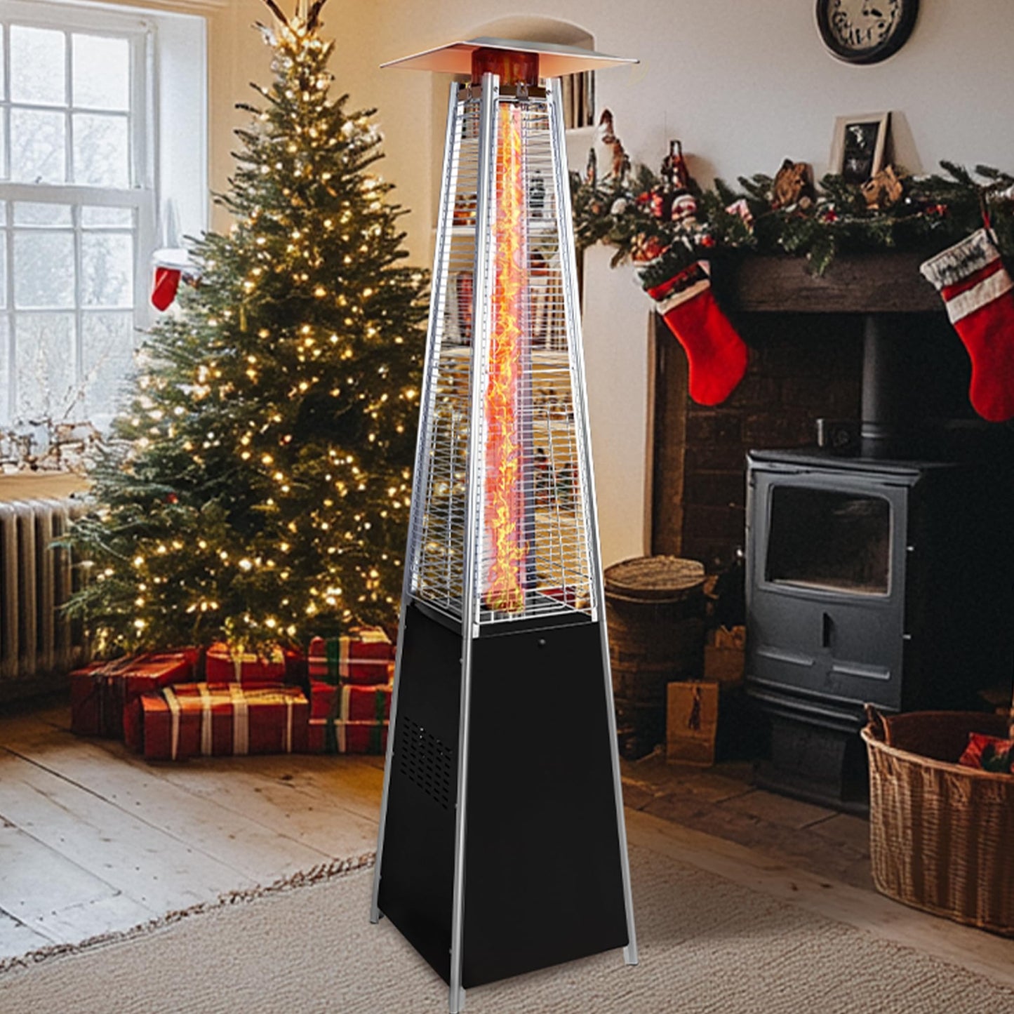 iRerts 48000 BUT Outdoor Patio Heaters, Electric Patio Heater for Outside Use, Porch Heater with Wheels, Propane Or Butane Heater, Black