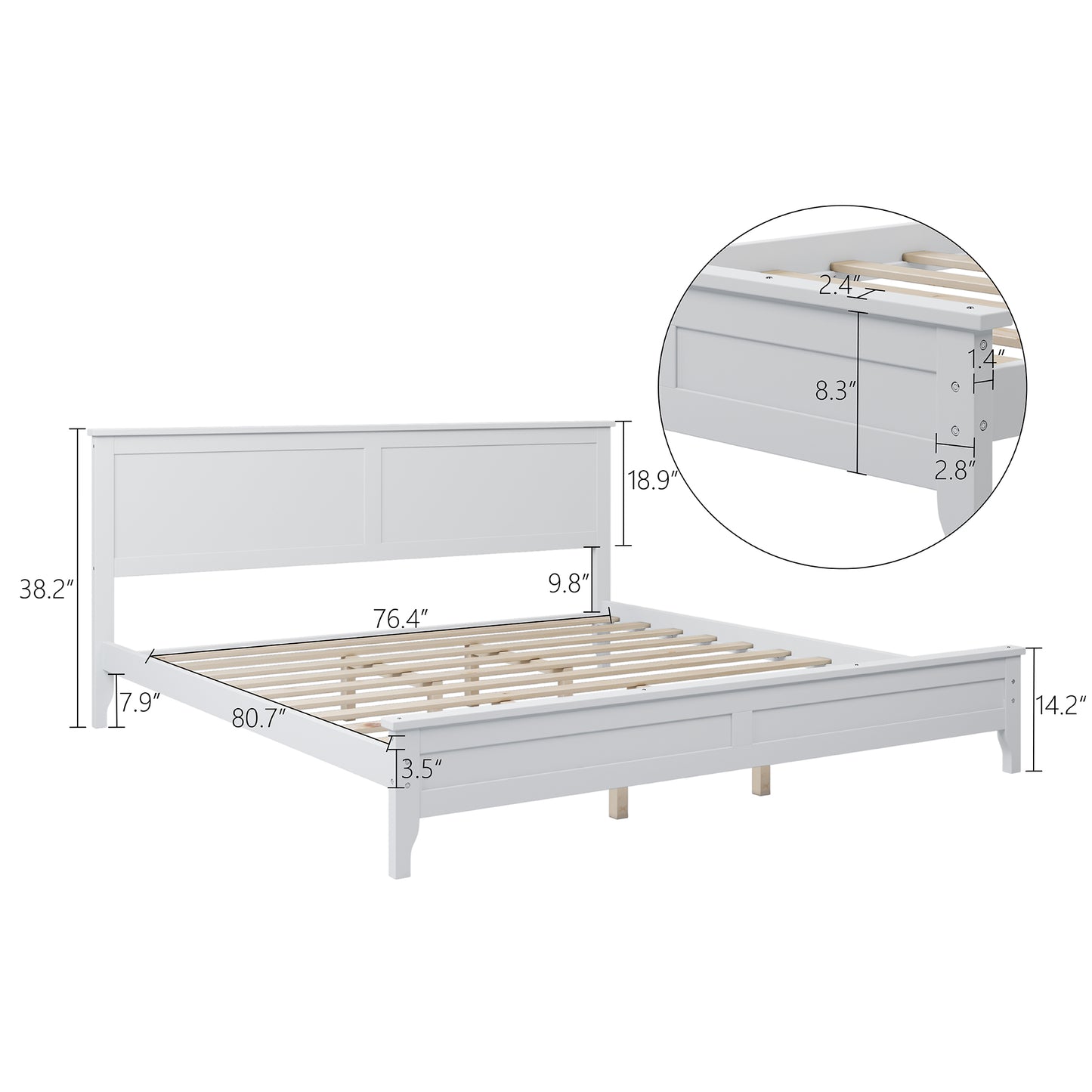 iRerts King Platform Bed Frame with Headboard and Footboard, Solid Wood Bed Frames King Size with Slats Support, Oak Top, Modern King Bed Frame No Box Spring Needed for Kids Adults, White