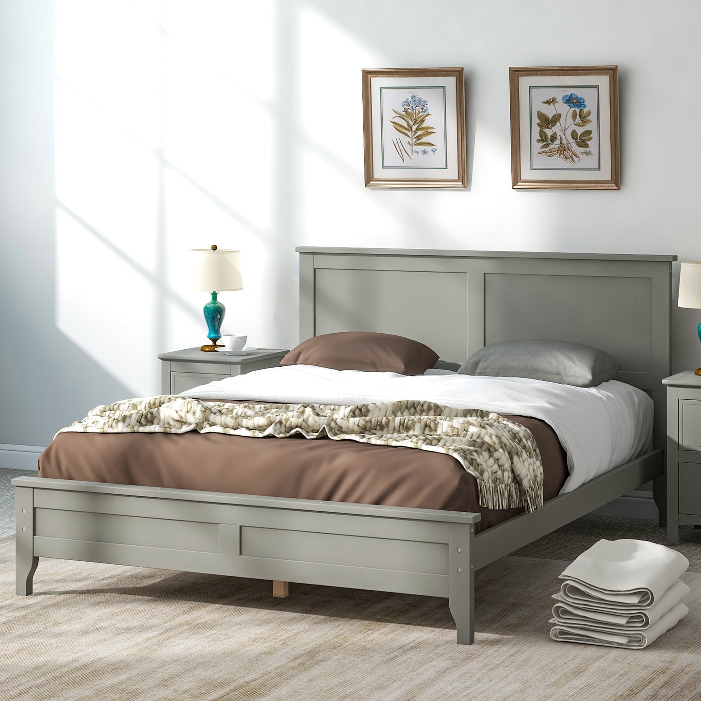 iRerts Full Size Bed Frame with Headboard, Wood Full Platform Bed Frame for Adults Teens Kids Bedroom, Modern Platform Bed Frame Full Size with Slats Support, No Box Spring Needed, Gray