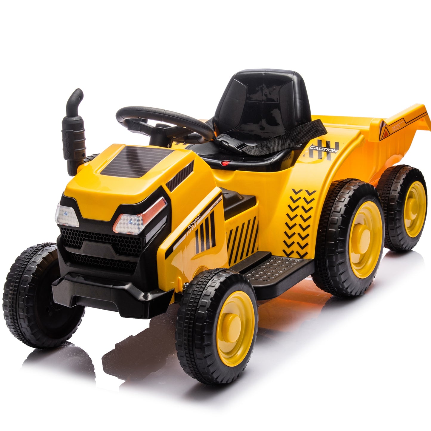 iRerts 12V Ride on Tractor, Powered Ride on Car for Kids Boys Girls Ages 3-6 Gifts, Kids Ride on Toys Electric Cars with Removable Storage Tug, Bluetooth ,Music, MP3/USB Ports, LED Light, Yellow