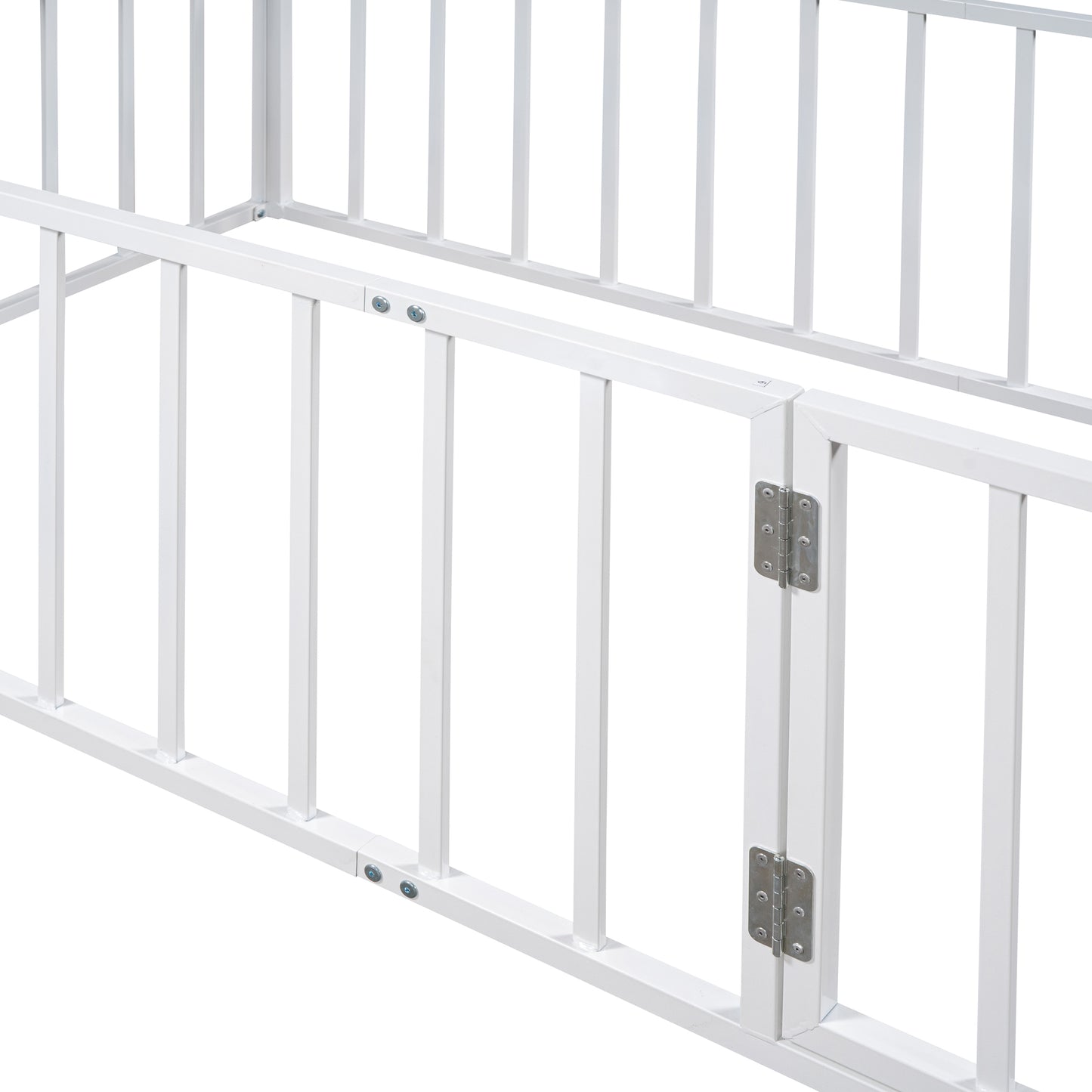 iRerts Twin Floor Bed Frame, Metal Twin Size Montessori Floor Bed Frame with Fence and Door, Kids Toddler Floor Bed Frame Twin Size for Girls Boys, Twin Bed Frame without Bed Slats, White