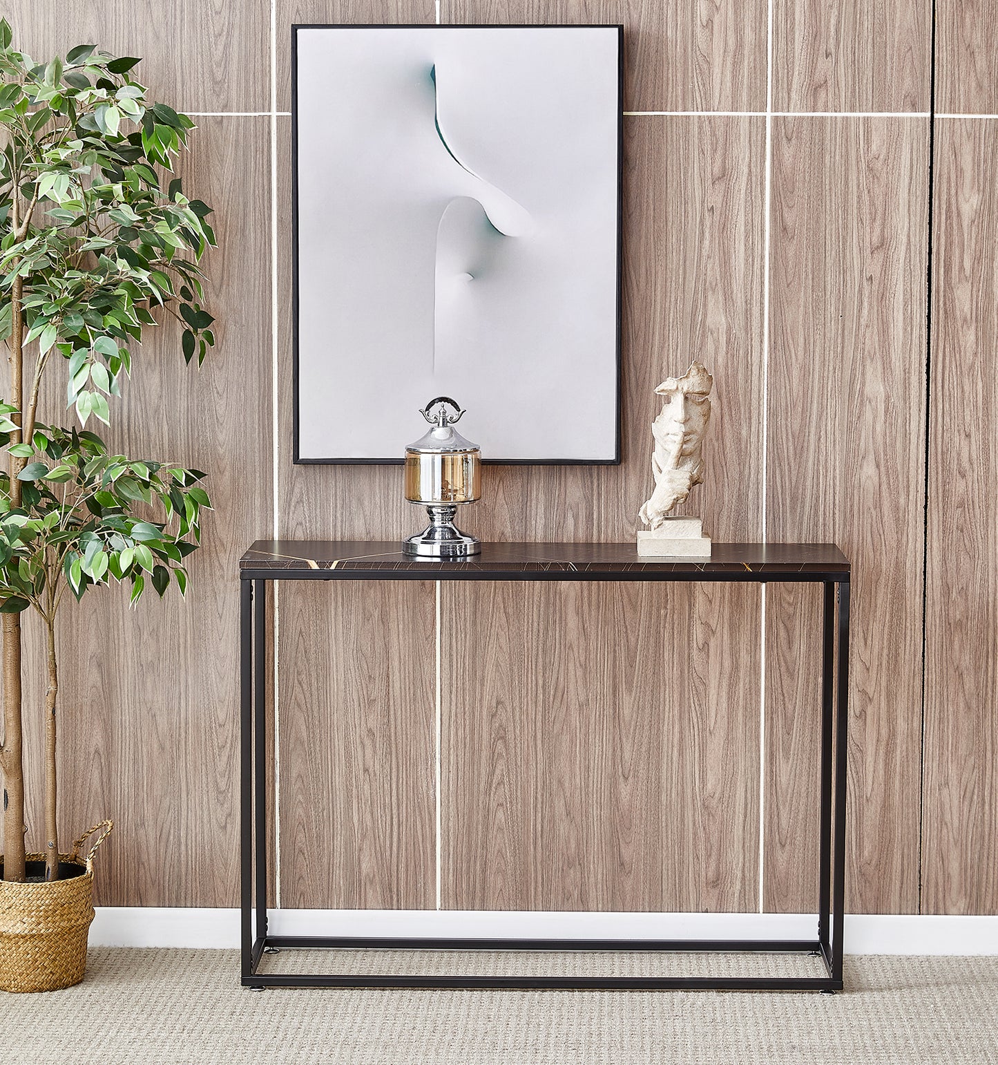 iRerts Entryway Table, Narrow Console Table Hallway Table with Metal Frame and MDF Tabletop, Industrial Long Entrance Sofa Table Foyer Tables for Entryway Hallway Living Room Home Office, Black
