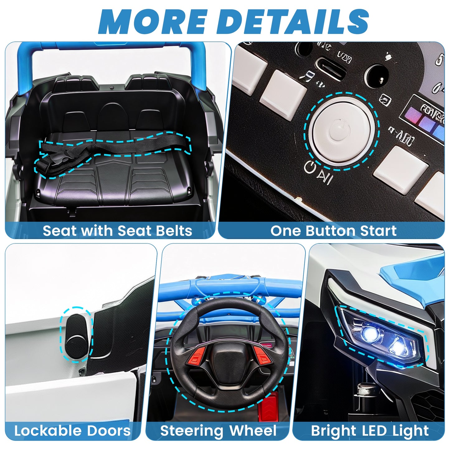 iRerts 12V Electric Ride on UTV, Powered Ride on Cars with Parent Remote Control, LED Lights, Music Player, Front Shock Absorbers, Ride on Toys for Kids Boys Girls Ages 3-4, Blue