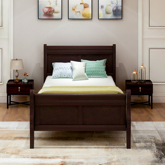 iRerts Wood Twin Platform Bed Frame, Modern Twin Bed Frame with Headboard, Twin Size Wood Platform Bed with Wooden Slat Support, No Box Spring Needed, Easy Assembly, Espresso