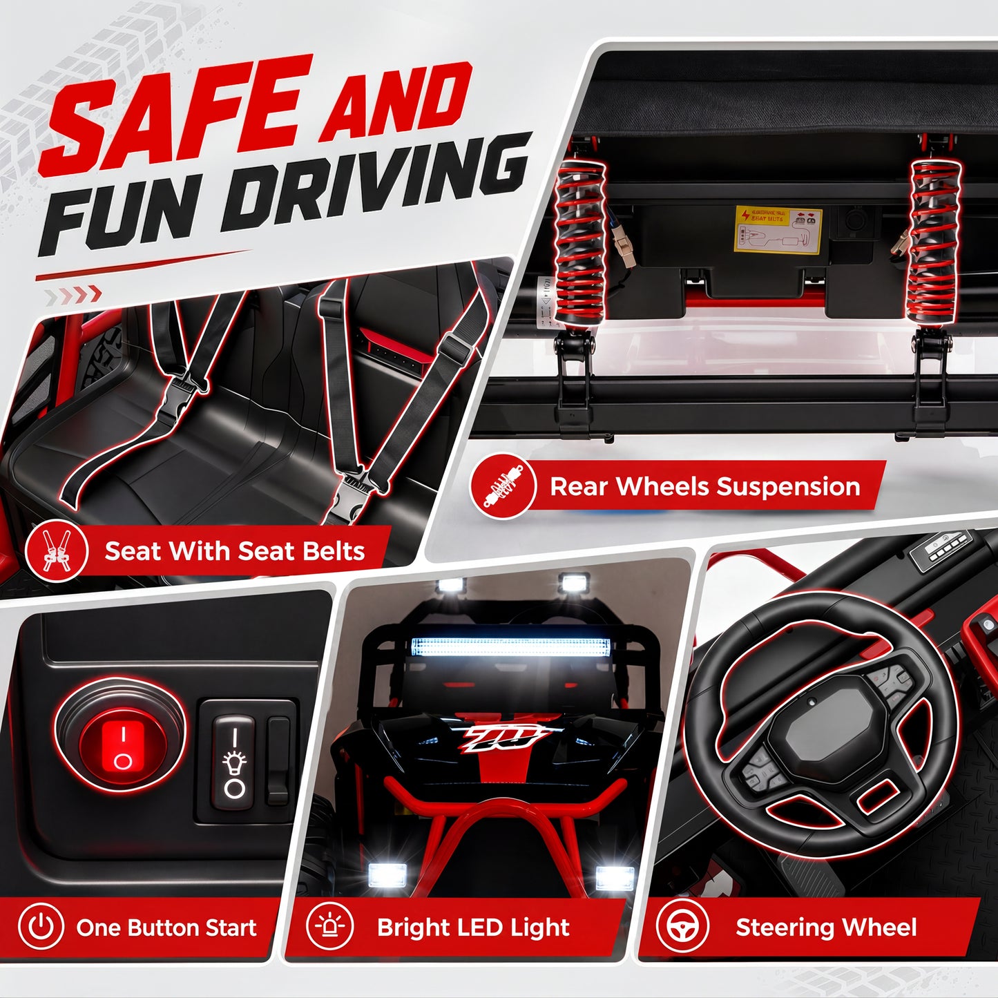 iRerts 36V Powered Ride on Toys for Big Kids, 2 Seater Ride on UTV Cars with Bluetooth, Music, 4 Wheels Spring Suspension, Kids Car Electric Ride on Vehicles for Boys Girls Ages 6+, Red