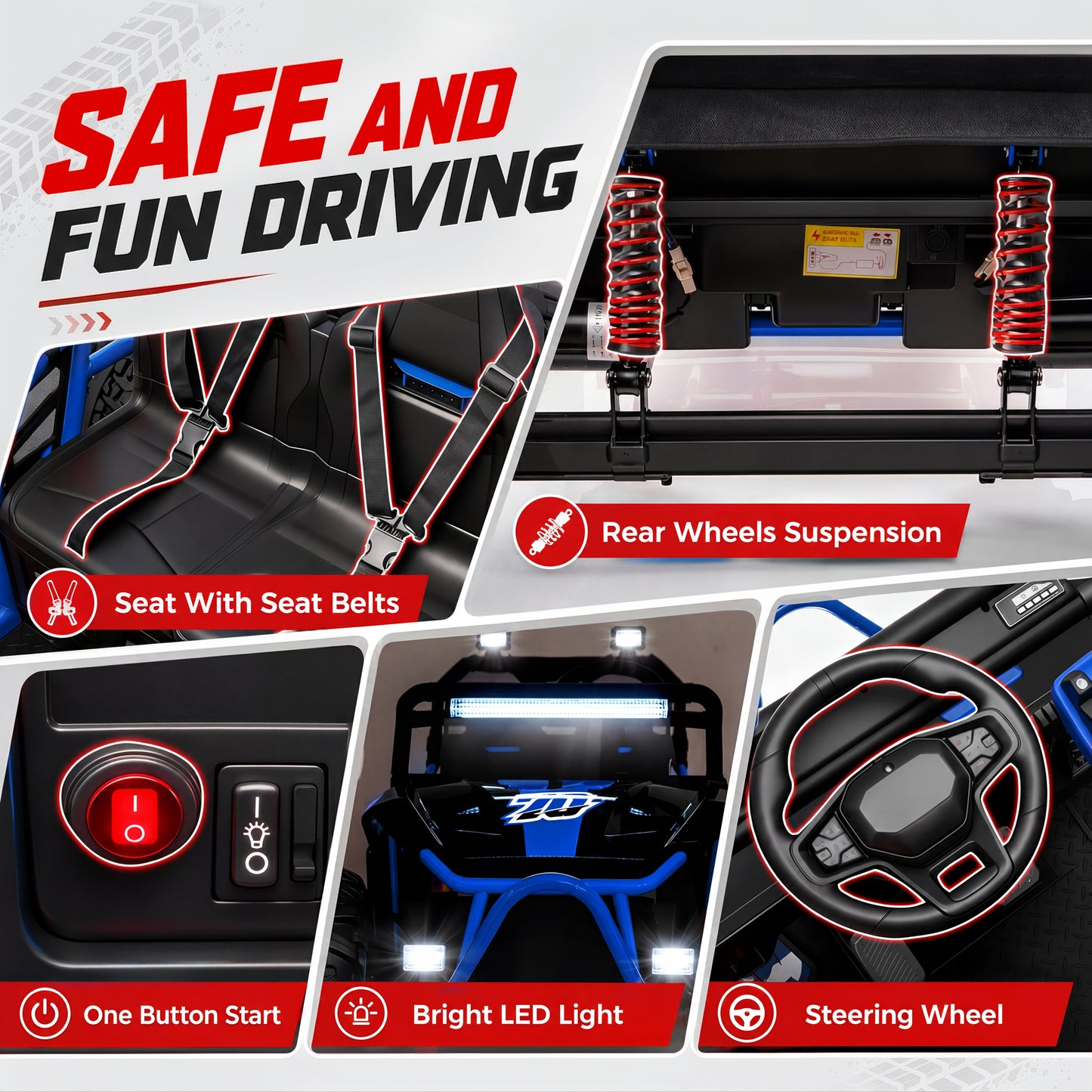 iRerts 36V Powered Ride on Toys for Big Kids, 2 Seater Ride on UTV Cars with Bluetooth, Music, 4 Wheels Spring Suspension, Kids Car Electric Ride on Vehicles for Boys Girls Ages 6+, Blue