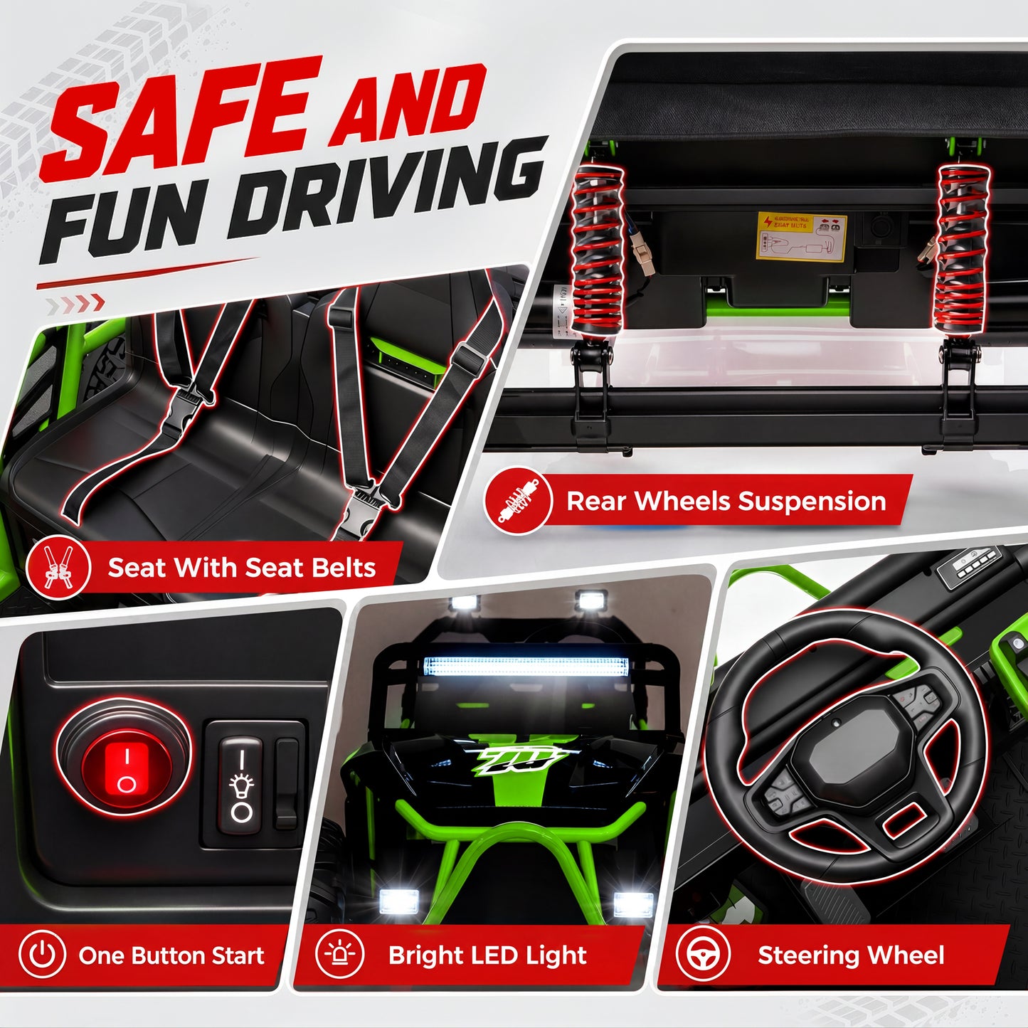 iRerts 36V Powered Ride on Toys for Big Kids, 2 Seater Ride on UTV Cars with Bluetooth, Music, 4 Wheels Spring Suspension, Kids Car Electric Ride on Vehicles for Boys Girls Ages 6+, Green