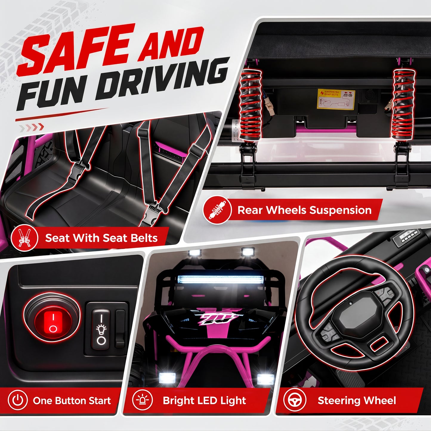 iRerts 36V Powered Ride on Toys for Big Kids, 2 Seater Ride on UTV Cars with Bluetooth, Music, 4 Wheels Spring Suspension, Kids Car Electric Ride on Vehicles for Boys Girls Ages 6+, Pink