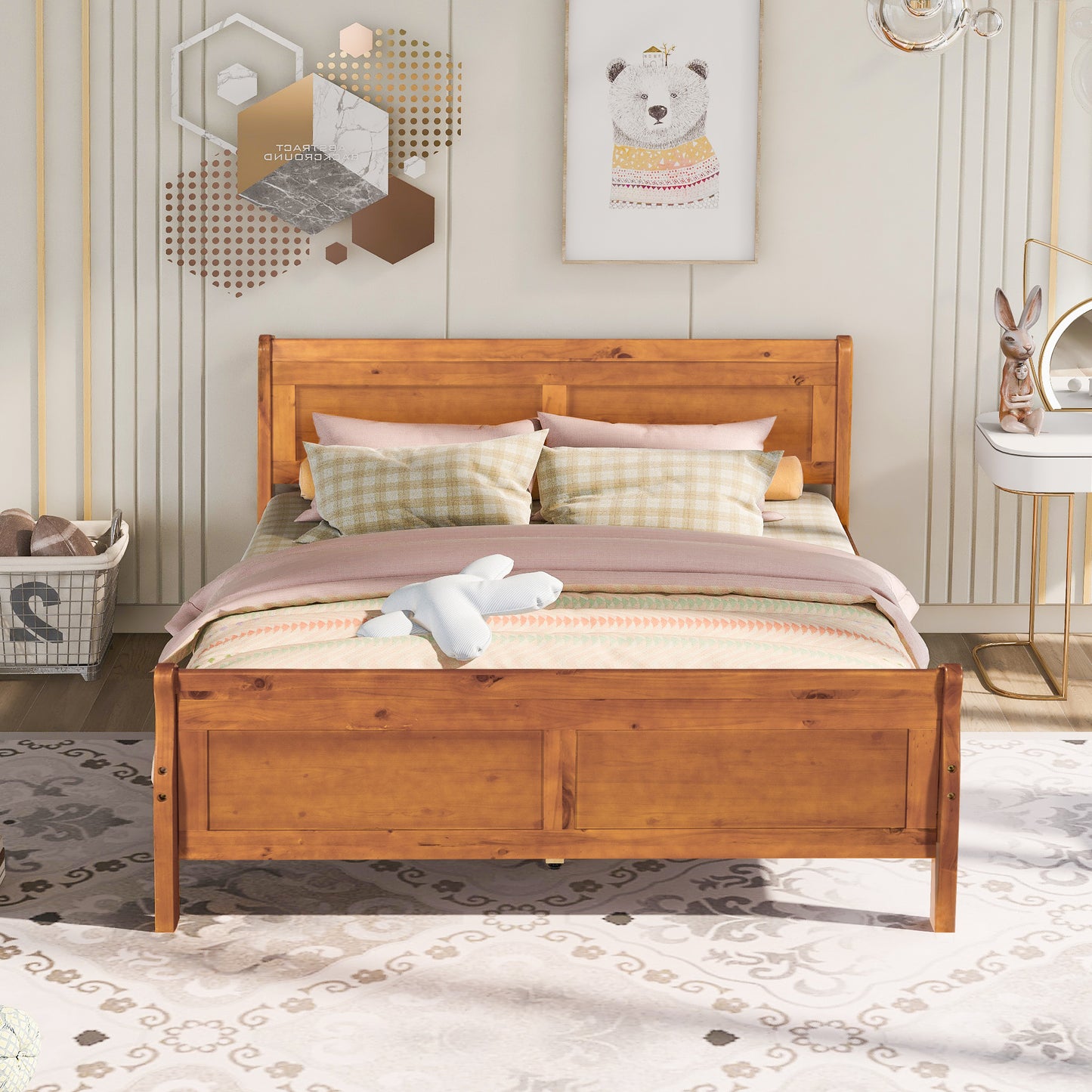 iRerts Wood Queen Platform Bed Frame, Modern Queen Bed Frame with Headboard, Queen Size Wood Platform Bed with Wooden Slat Support, No Box Spring Needed, Easy Assembly, Oak