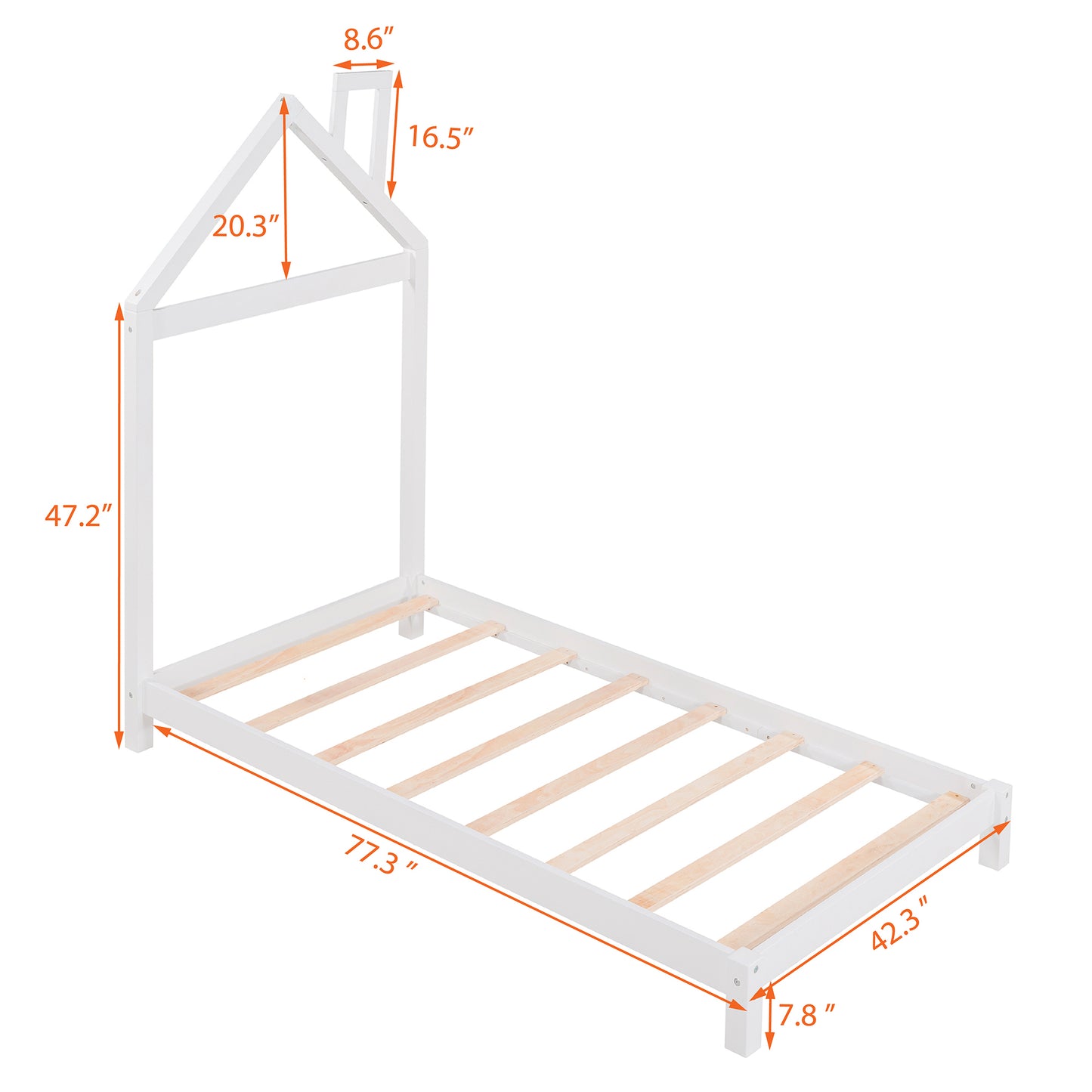 iRerts Wood Twin Platform Bed, Twin Size Bed Frame for Kids Toddlers Boys Girls, Twin Bed Frame with House Shaped Headboard, Twin Size Bed Frame No Box Spring Needed for Bedroom, White