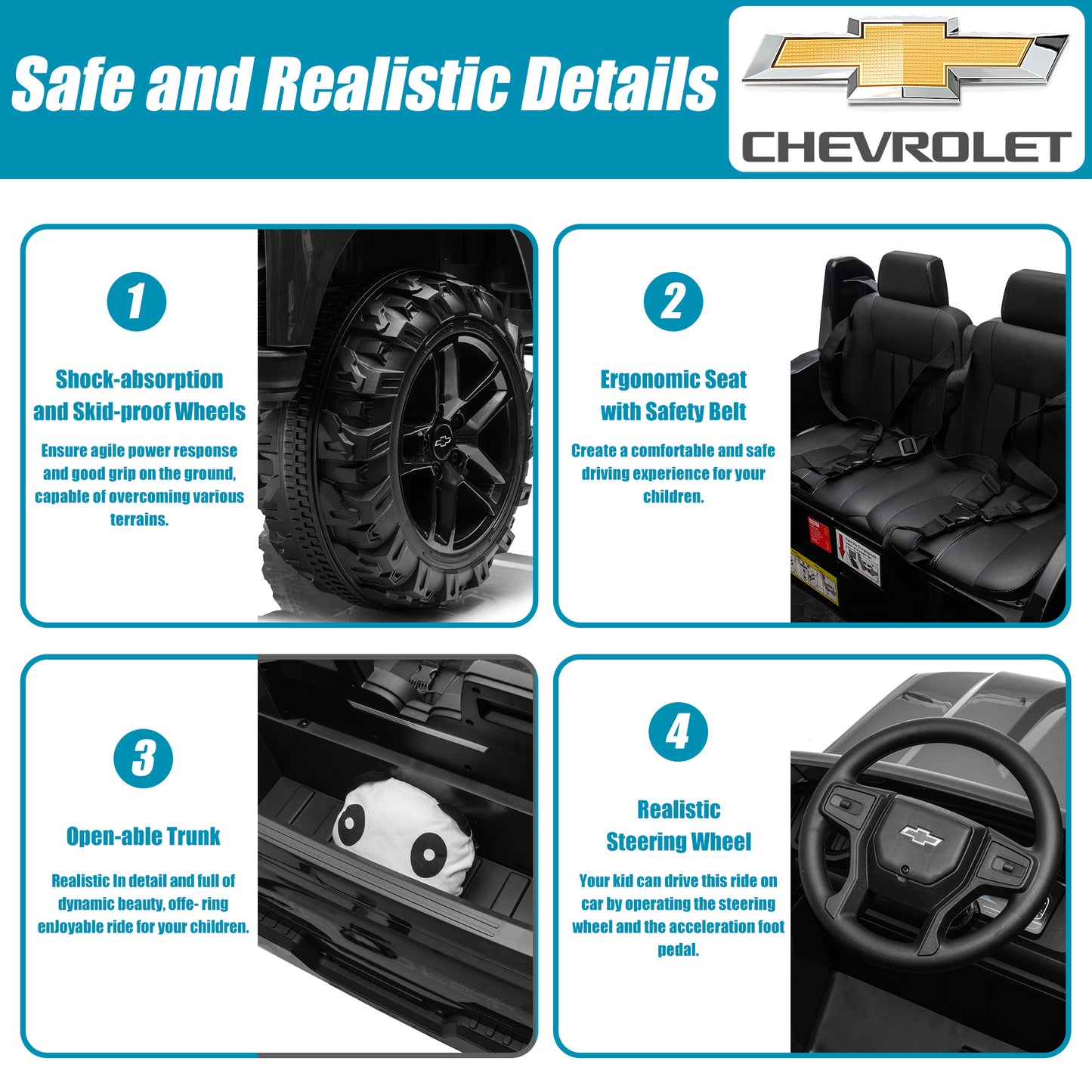 2 Seater 24V Ride on Cars with Remote Control, Licensed Chevrolet Silverado Kids Ride on Truck for Boys Girls Birthday Christmas Gifts, Battery Powered Kids Electric Cars with LED Lights, Music, Black