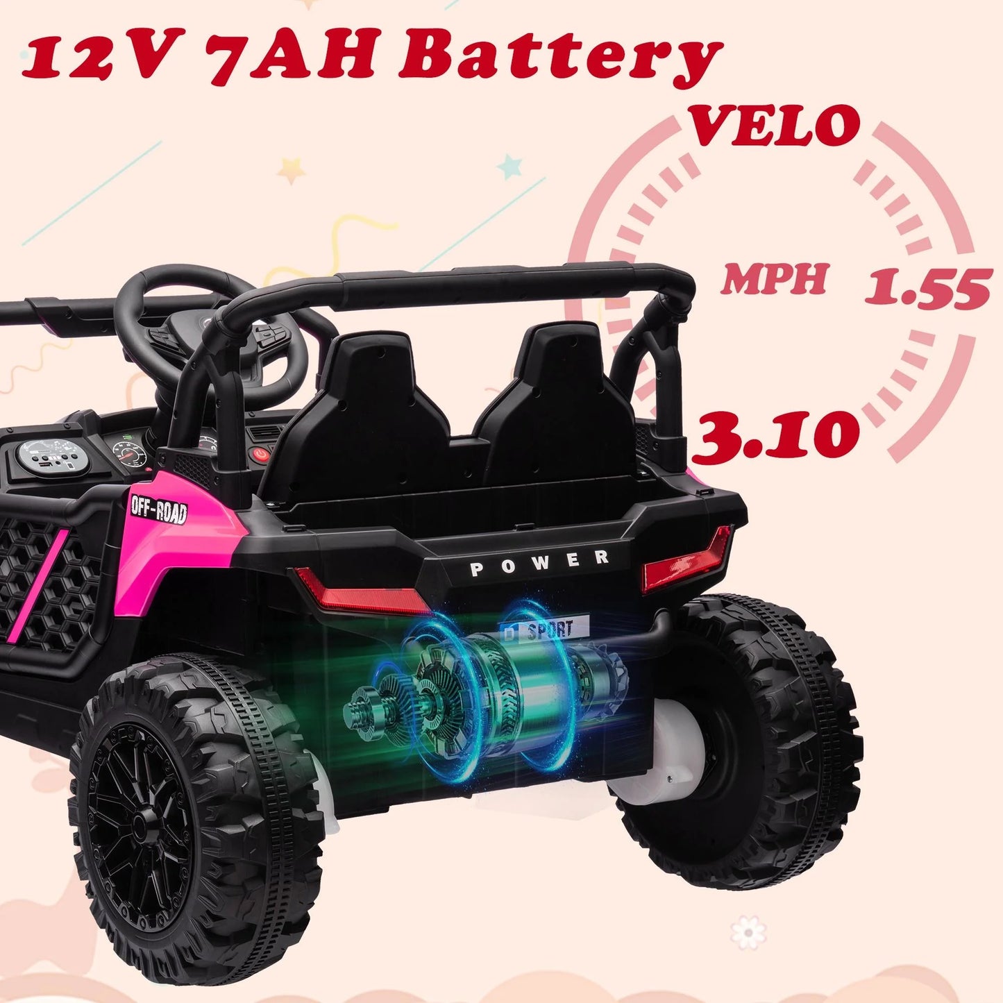 12V Ride on UTV Cars for Kids, Battery Powered Ride on Toys with Remote Control, Bluetooth, MP3 Player, LED Headlights, Safety Belt, 4 Wheeler Suspension, Electric Car for Kids 3-6 Boys Girls, Pink