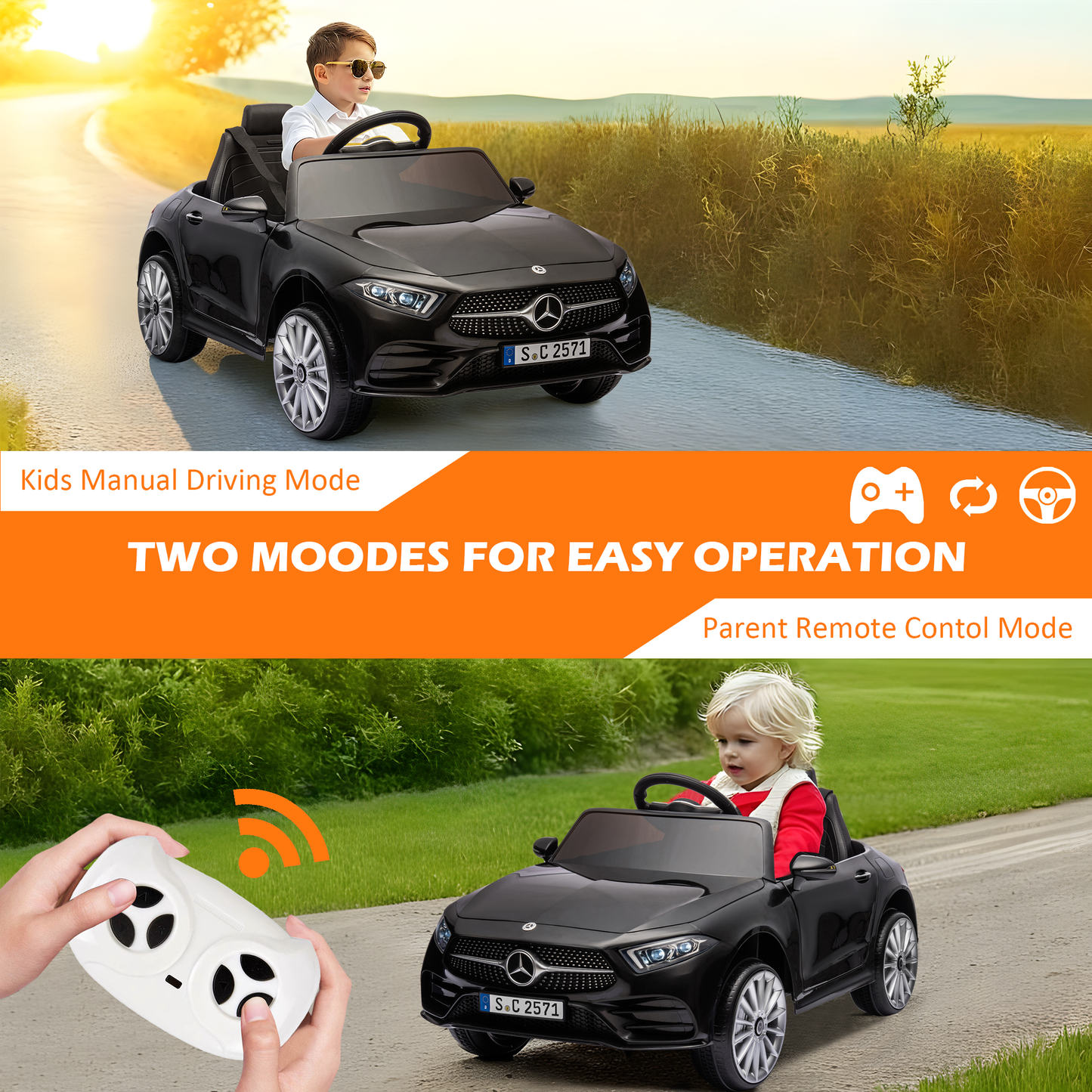 iRerts 12V Electric Ride On Cars for Boys Girls, Battery Powered Ride on Toys for Toddlers with Music, USB/AUX/SD Ports, LED Light, 4 Wheel Suspension, Electric Car for Kids 3-6 Years Old Gifts, Black