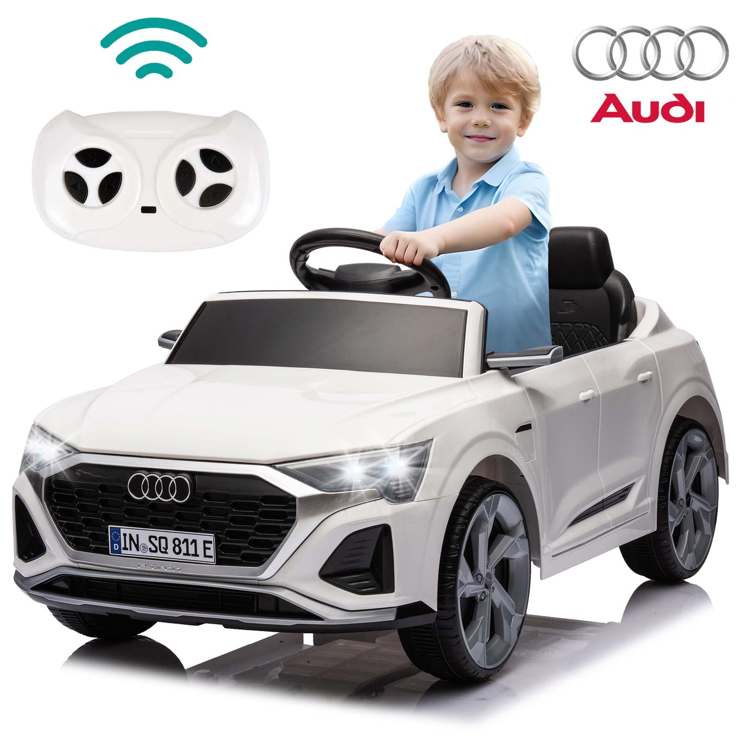 Ride on Toy Car Kids for Boys Girls, Licensed Audi SQ8 12V Ride on Cars with Remote Control, Battery Powered Electric Vehicle Car for Kids with Music, LED Lights, 3 Speed, 4 Wheeler, White