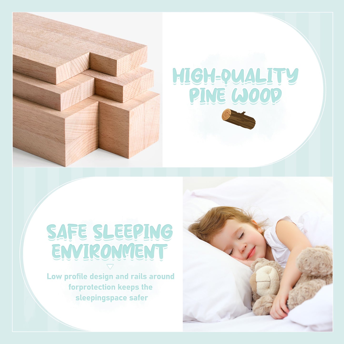 iRerts Full Floor Bed Frame for Toddlers Kids, Wood Full Montessori Bed Frame with Slats, Fence, Door, Kids Montessori Bed Full Size, Full Toddler Bed Frame for Boys Girls, Natural