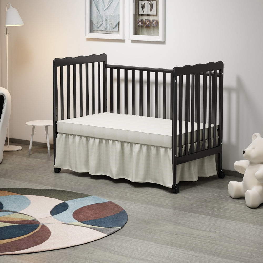 iRerts 3 In 1 Convertible Baby Crib, Wood Converts from Baby Crib to Toddler Bed and Daybed, Baby Bed with Locking Wheels, 4 Adjustable Mattress Heights, Non-Toxic Finish, Black