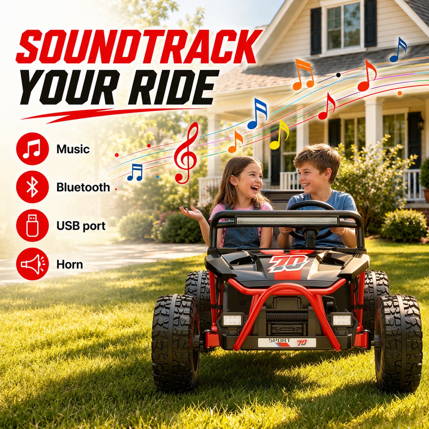 iRerts 36V Powered Ride on Toys for Big Kids, 2 Seater Ride on UTV Cars with Bluetooth, Music, 4 Wheels Spring Suspension, Kids Car Electric Ride on Vehicles for Boys Girls Ages 6+, Red