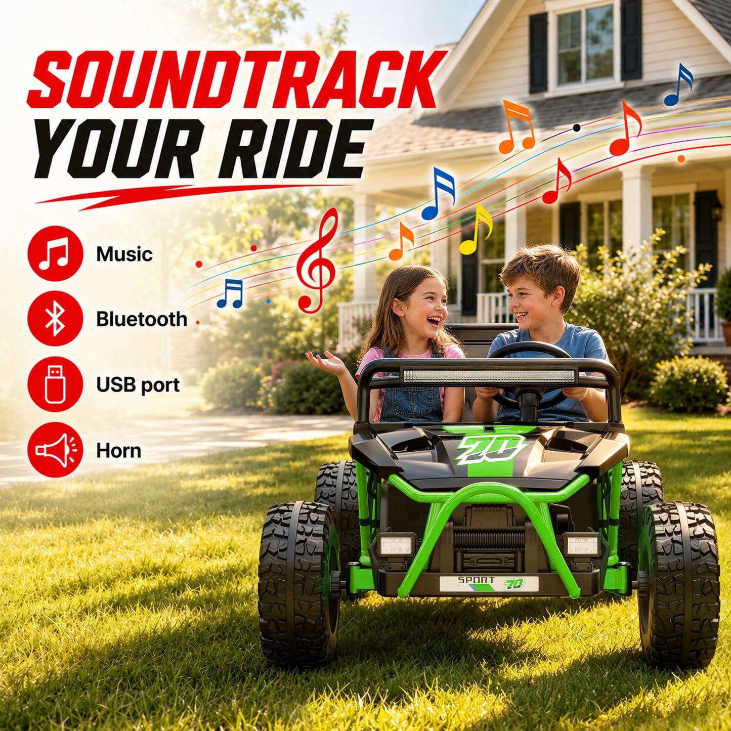 iRerts 36V Powered Ride on Toys for Big Kids, 2 Seater Ride on UTV Cars with Bluetooth, Music, 4 Wheels Spring Suspension, Kids Car Electric Ride on Vehicles for Boys Girls Ages 6+, Green