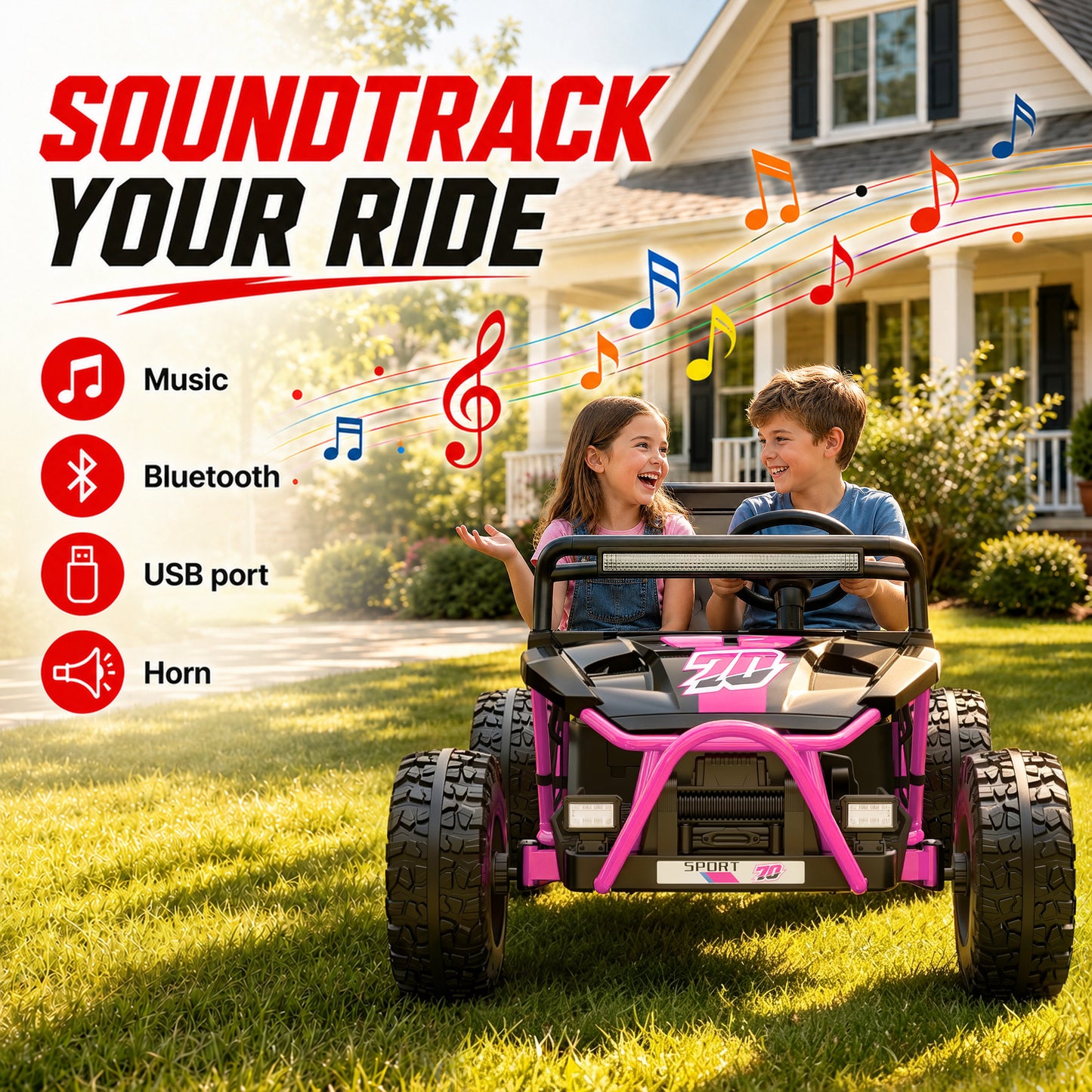iRerts 36V Powered Ride on Toys for Big Kids, 2 Seater Ride on UTV Cars with Bluetooth, Music, 4 Wheels Spring Suspension, Kids Car Electric Ride on Vehicles for Boys Girls Ages 6+, Pink