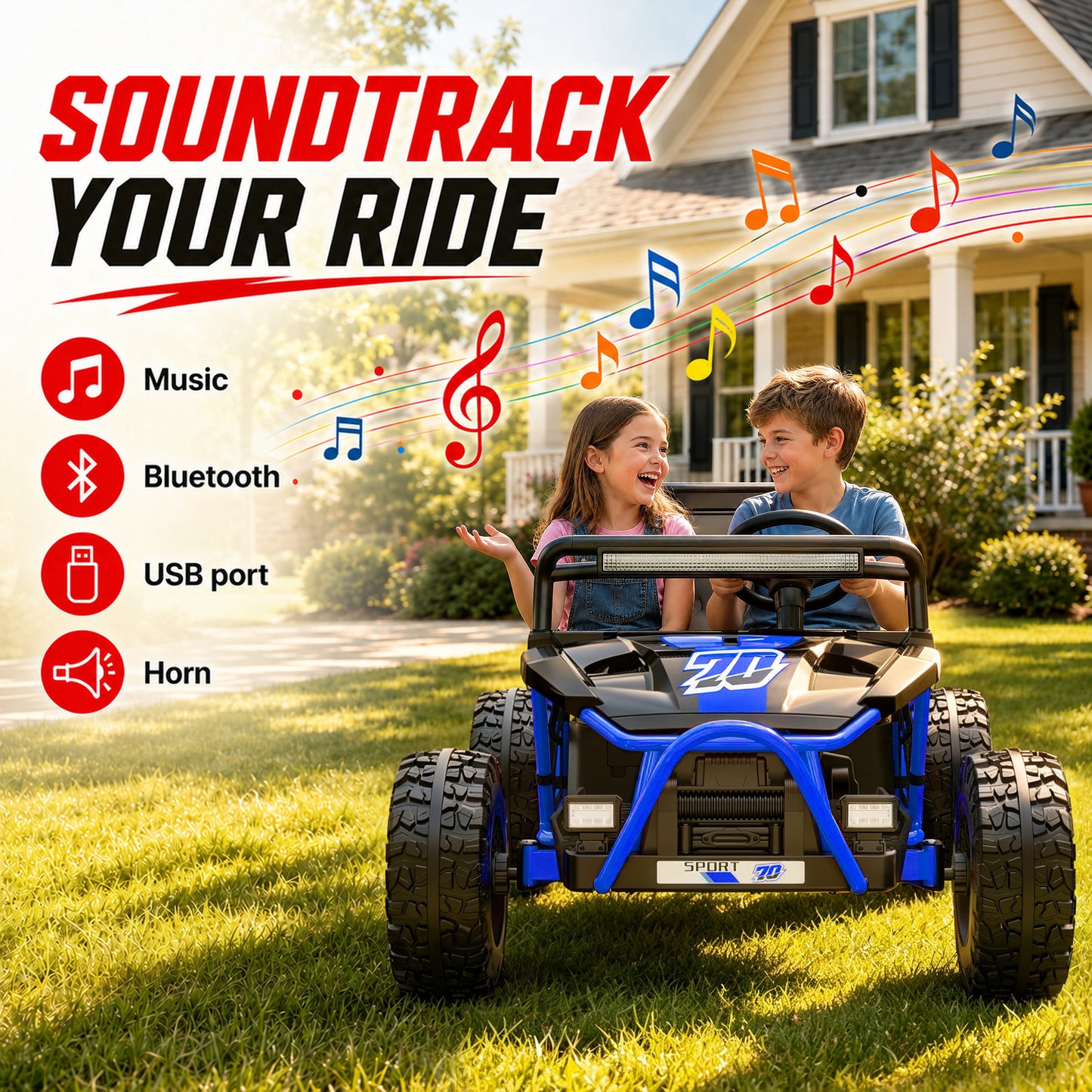 iRerts 36V Powered Ride on Toys for Big Kids, 2 Seater Ride on UTV Cars with Bluetooth, Music, 4 Wheels Spring Suspension, Kids Car Electric Ride on Vehicles for Boys Girls Ages 6+, Blue