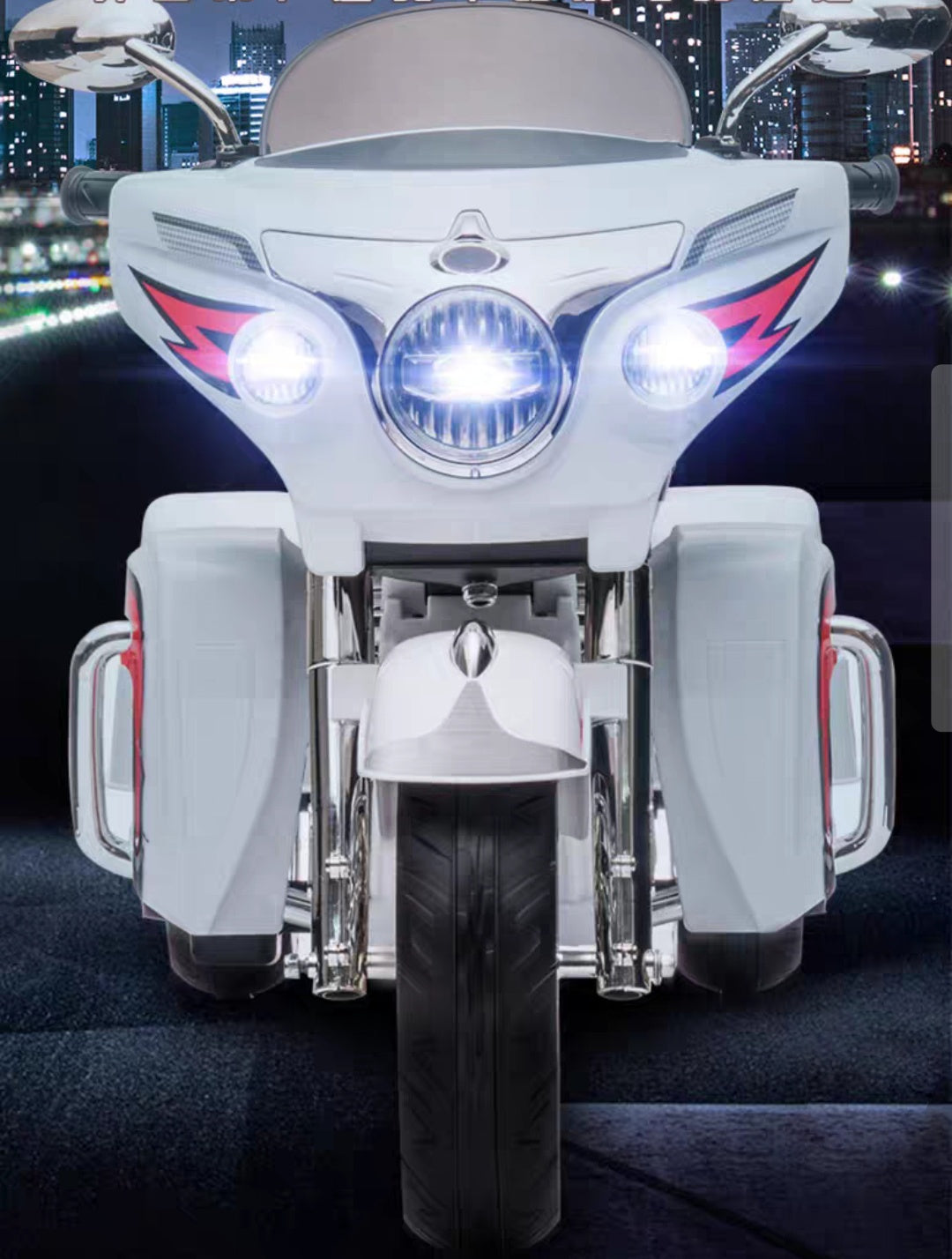 iRerts 12V 2 Seater Ride on Motorcycle, 3 Wheels Kids Electric Motorcycle with Key Start, Music, USB/MP3 Port, LED Light, Storage Box, Kids Ride on Toys for Christmas Birthday Gifts Ages 3-6, White