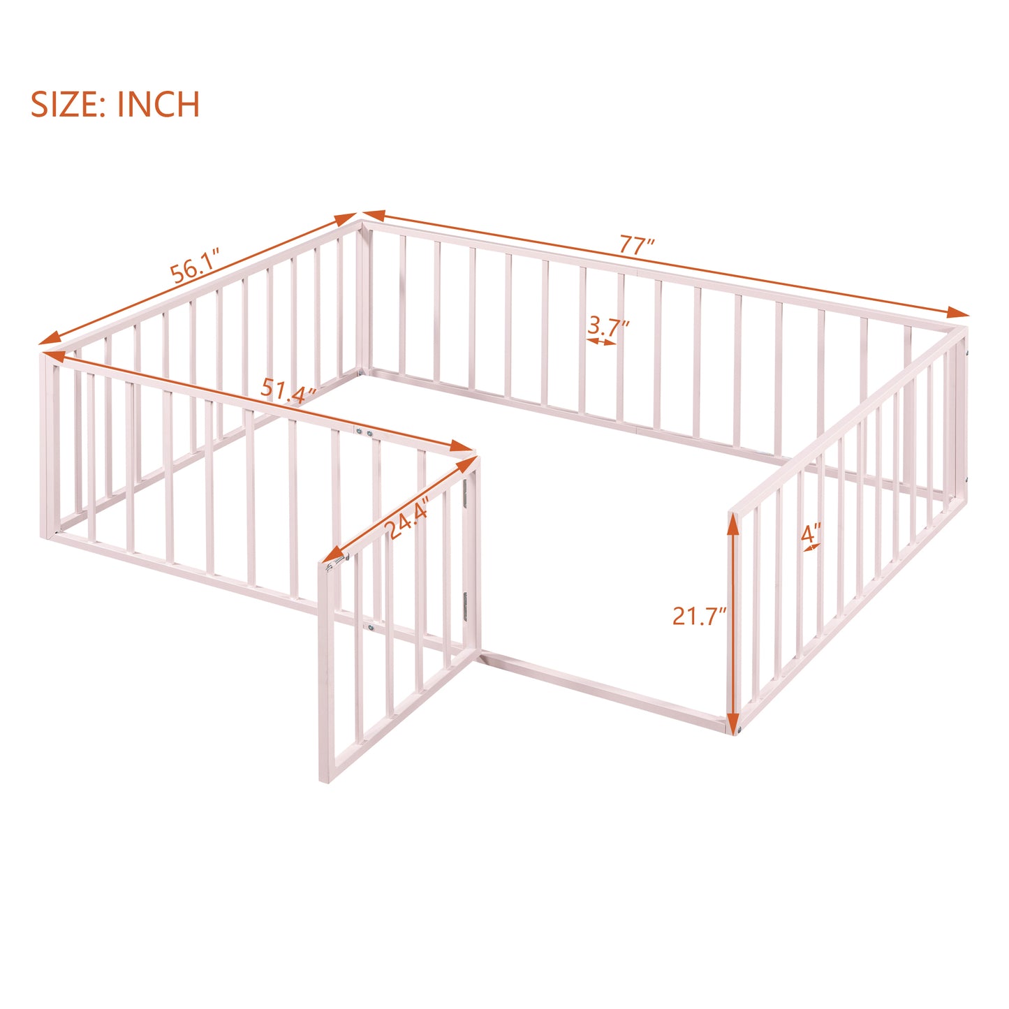 iRerts Full Floor Bed Frame, Metal Full Size Montessori Floor Bed Frame with Fence and Door, Kids Toddler Floor Bed Frame Full Size for Girls Boys, Twin Bed Frame without Bed Slats, Pink