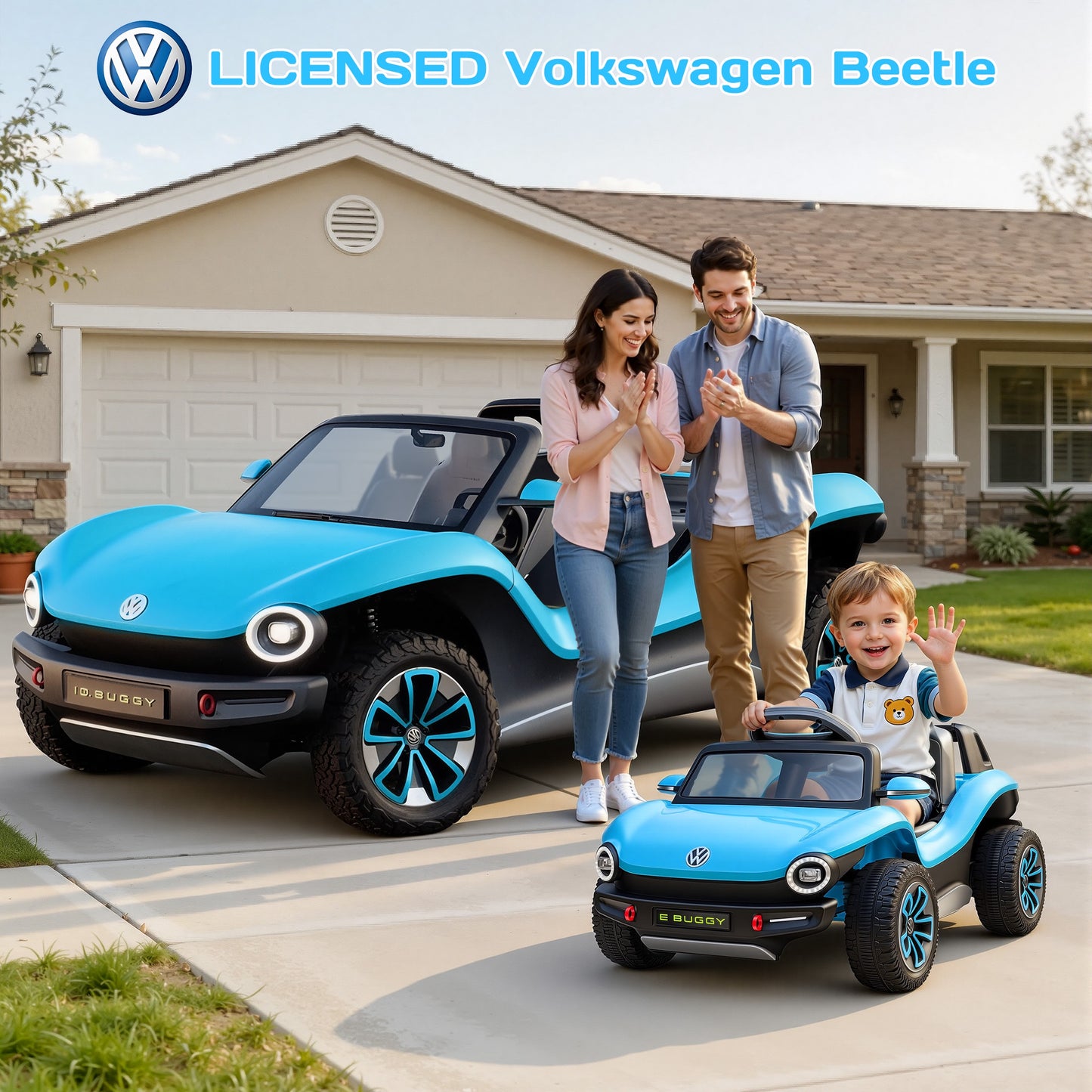 12V Electric Ride on Cars, Licensed Volkswagen Beetle Ride on Toys with Remote Control, Bluetooth, USB Port, Music, Rear Storage, LED Lights, Battery Powered Toddlers Electric Car for Kids Ages 3+
